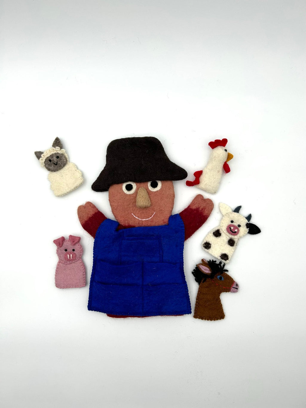 Fingerpuppen Bauernhof, Tiere aus Filz, Fingerspiel, Handpuppe Bauer