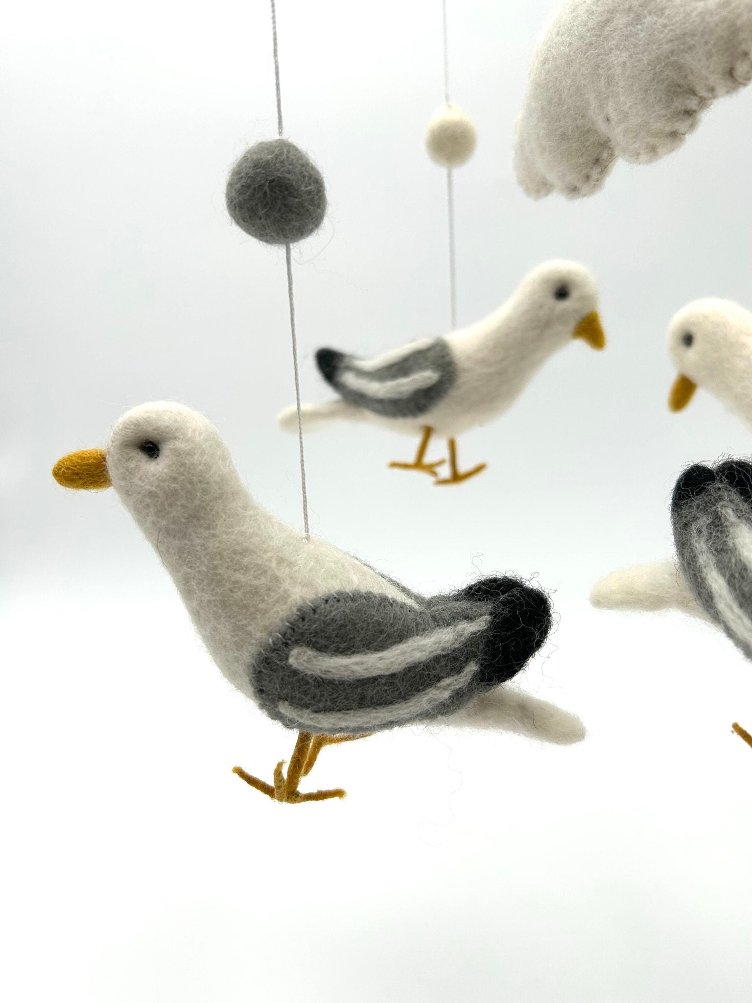 Mobilé Möwe, Kinderzimmer, Filz, Babyzimmer, Wolle, Schafswolle, Dekoration, Babybett, Geburt, Vogel Mobilé