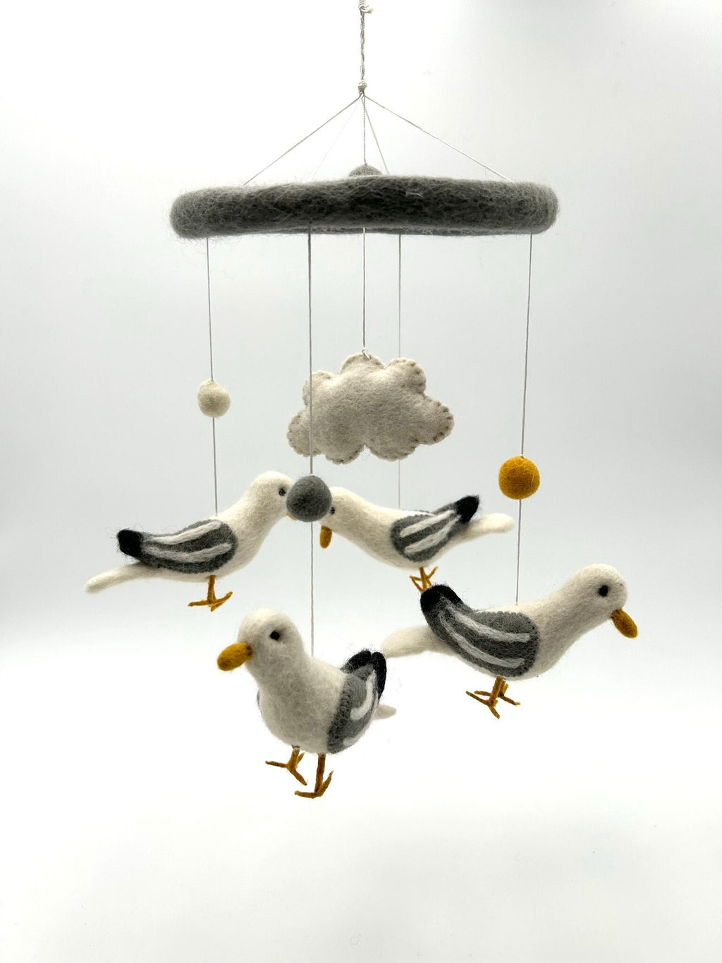 Mobilé Möwe, Kinderzimmer, Filz, Babyzimmer, Wolle, Schafswolle, Dekoration, Babybett, Geburt, Vogel Mobilé