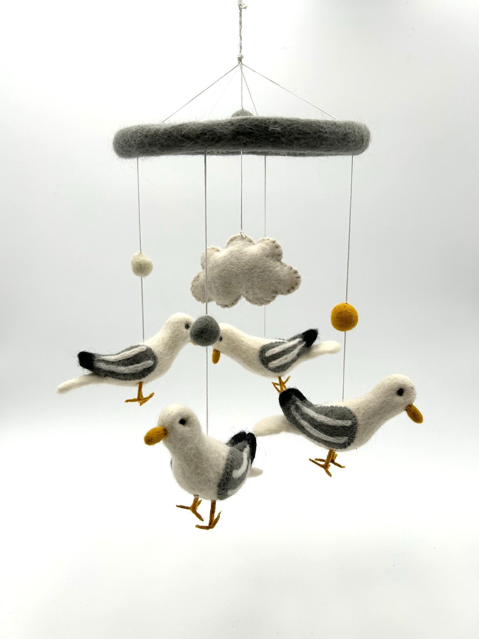 Mobilé Möwe, Kinderzimmer, Filz, Babyzimmer, Wolle, Schafswolle, Dekoration, Babybett, Geburt, Vogel Mobilé