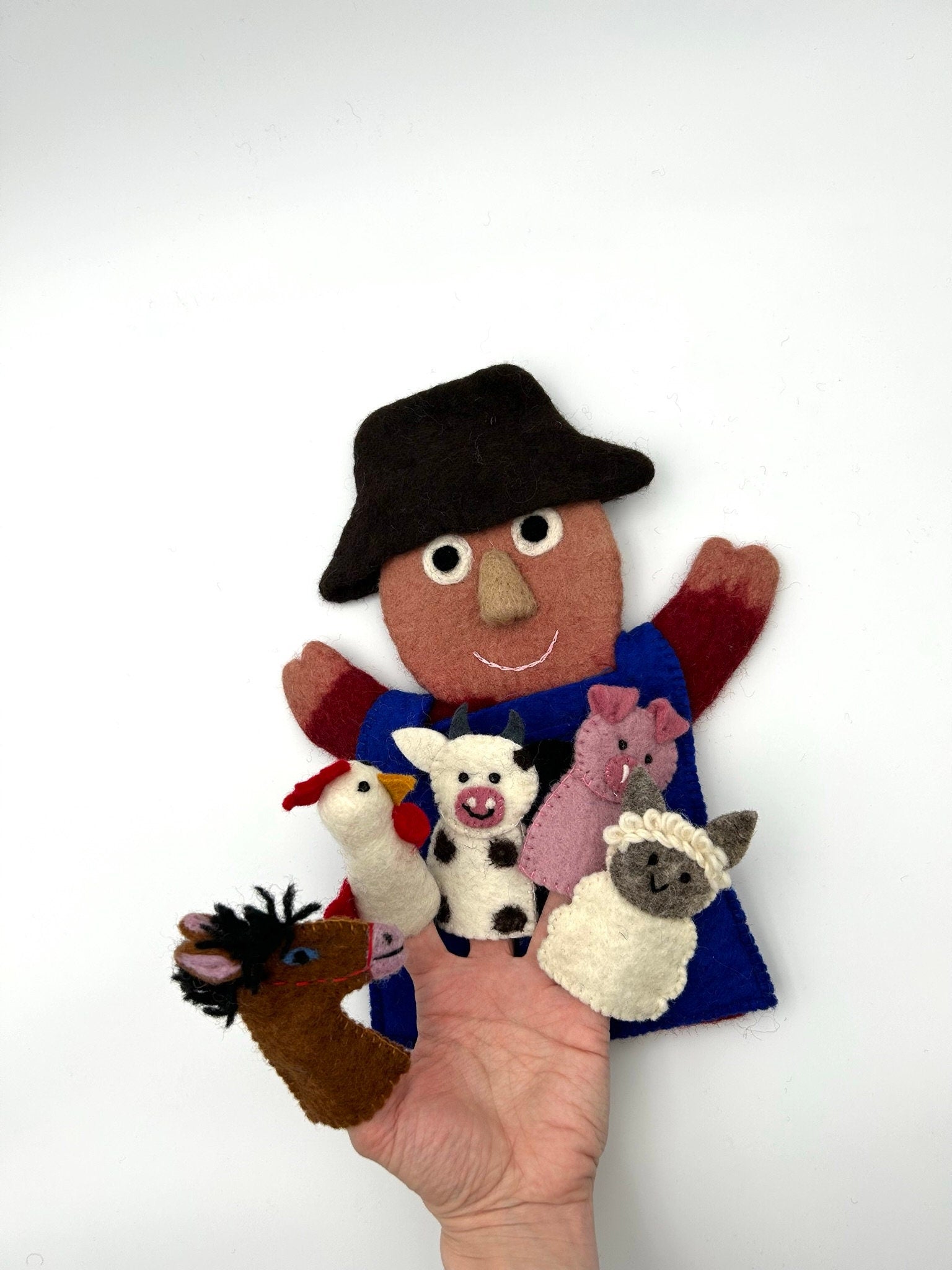 Fingerpuppen Bauernhof, Tiere aus Filz, Fingerspiel, Handpuppe Bauer