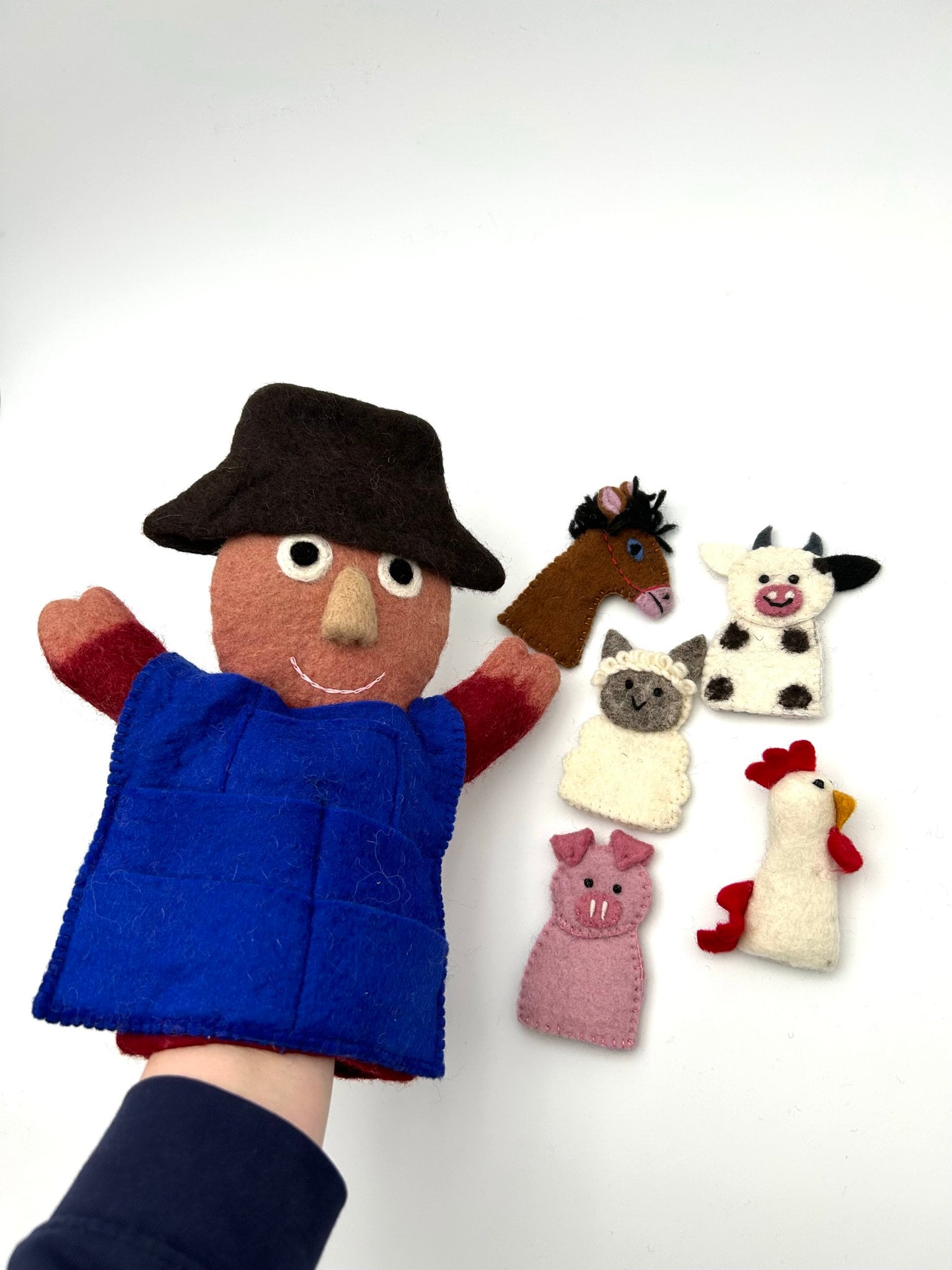 Fingerpuppen Bauernhof, Tiere aus Filz, Fingerspiel, Handpuppe Bauer