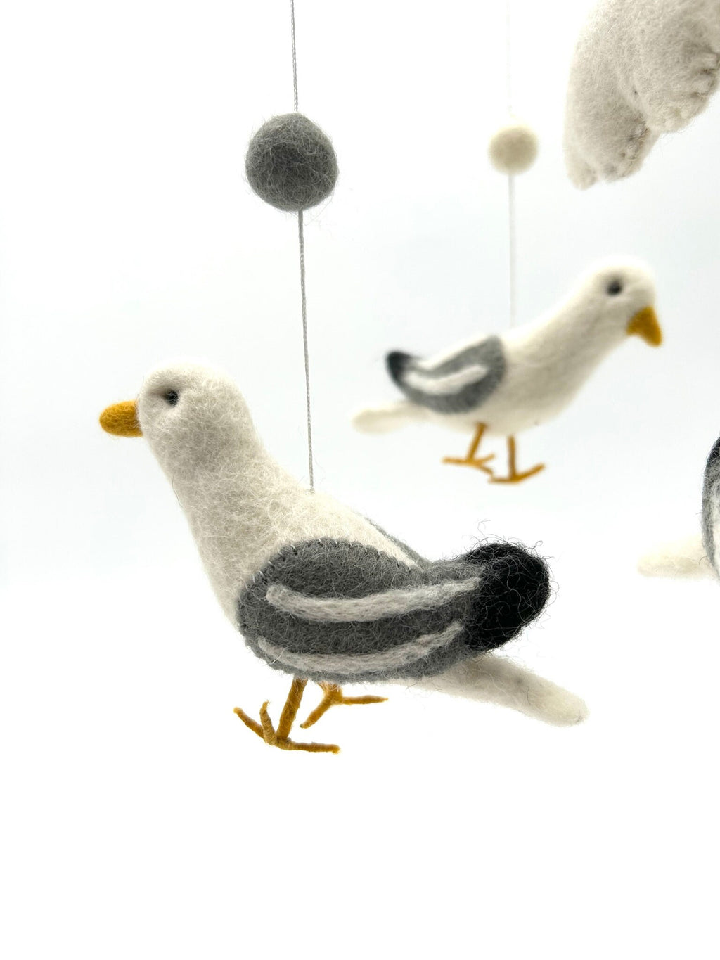 Mobilé Möwe, Kinderzimmer, Filz, Babyzimmer, Wolle, Schafswolle, Dekoration, Babybett, Geburt, Vogel Mobilé