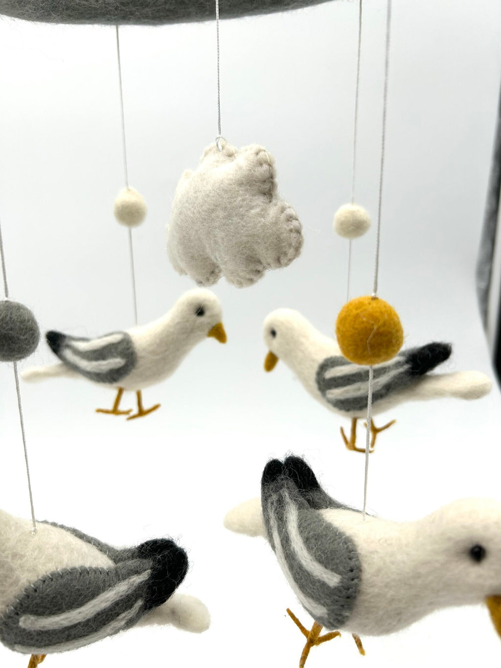 Mobilé Möwe, Kinderzimmer, Filz, Babyzimmer, Wolle, Schafswolle, Dekoration, Babybett, Geburt, Vogel Mobilé