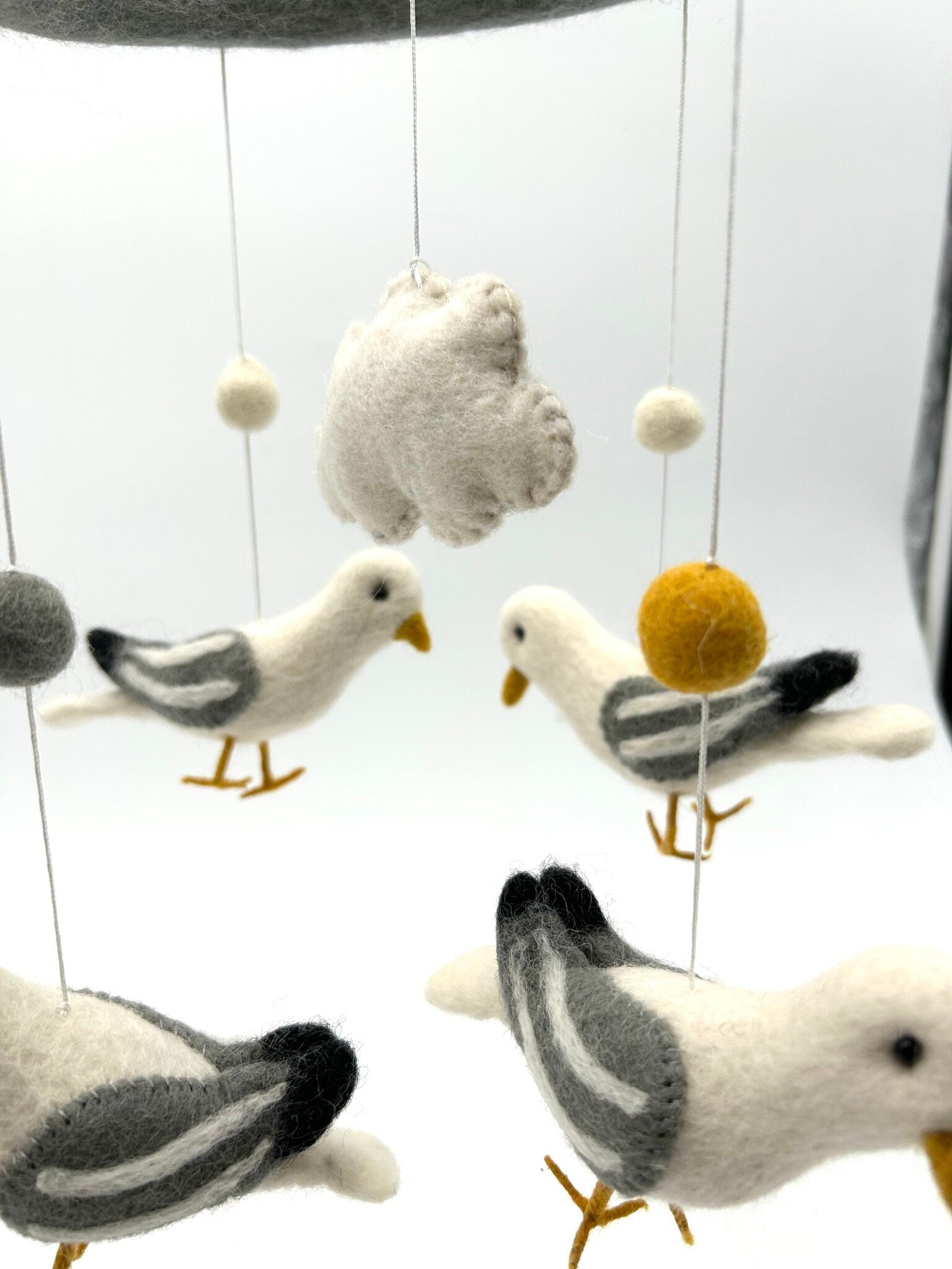 Mobilé Möwe, Kinderzimmer, Filz, Babyzimmer, Wolle, Schafswolle, Dekoration, Babybett, Geburt, Vogel Mobilé