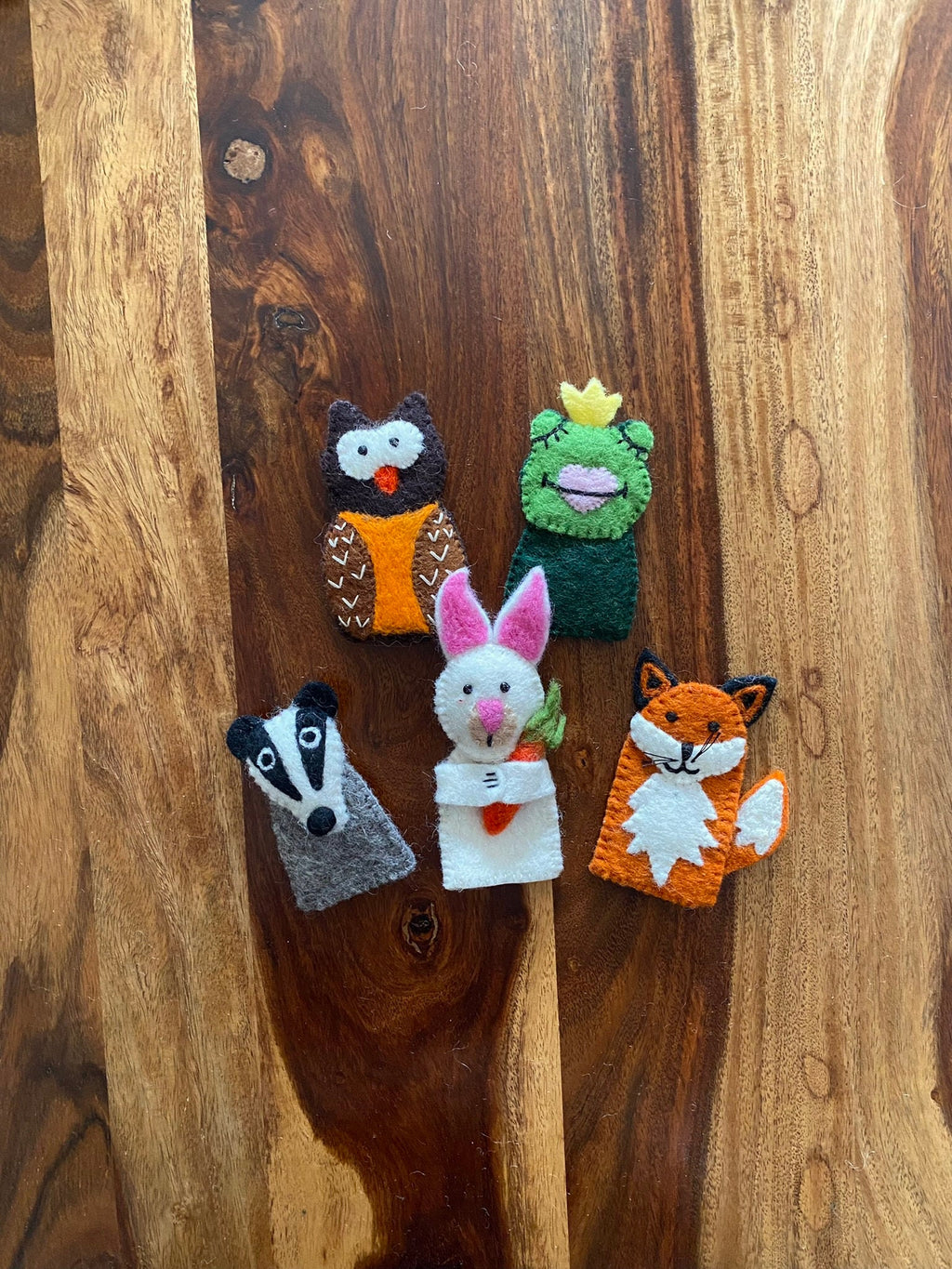 Fingerpuppen Waldtiere, Fingerspiel, Filz, Frosch, Eule, Fuchs, Dachs, Hase