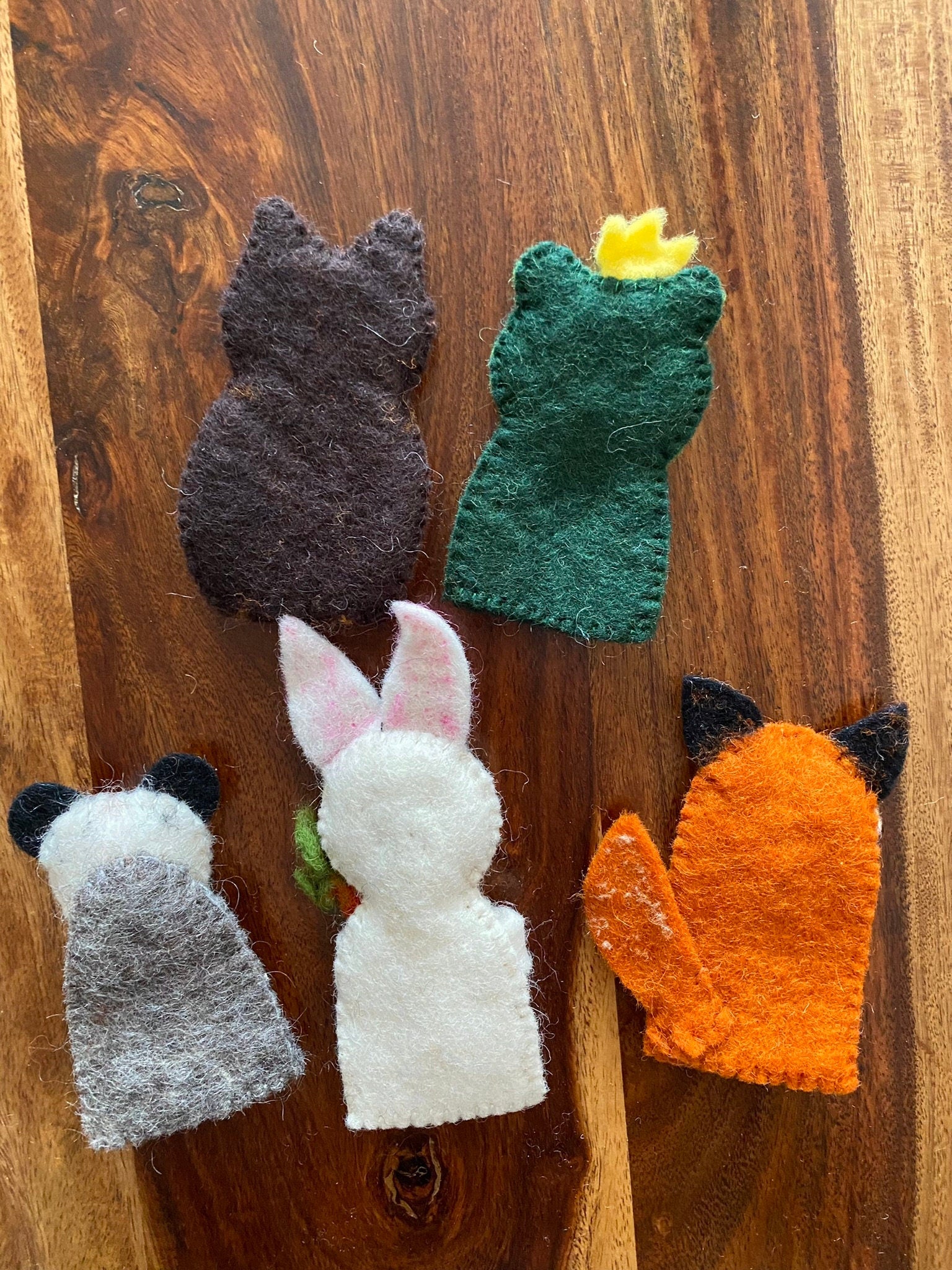 Fingerpuppen Waldtiere, Fingerspiel, Filz, Frosch, Eule, Fuchs, Dachs, Hase