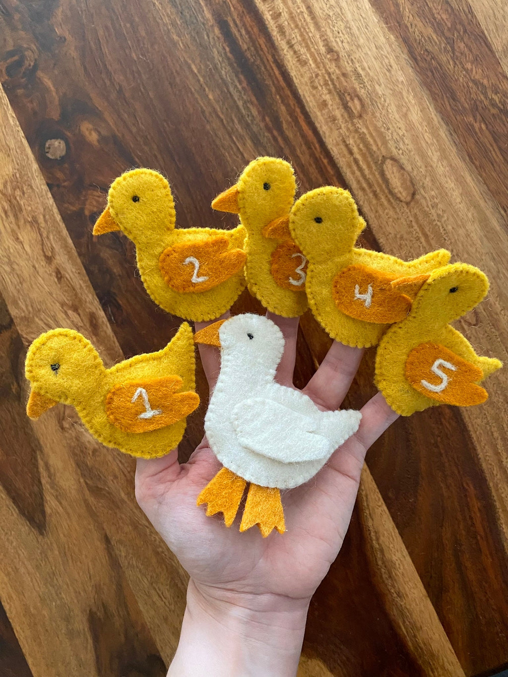 Lernspiel Fingerpuppen Enten, Zählspiel, Filztiere fünf kleine Entlein, Geschichten erzählen, Montessori