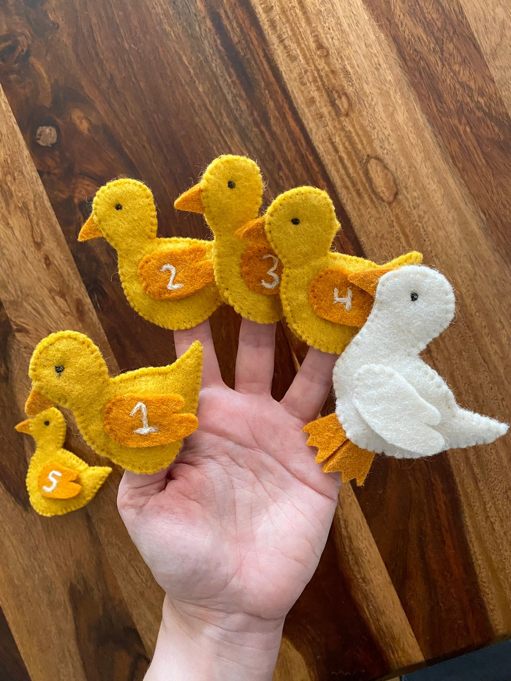 Lernspiel Fingerpuppen Enten, Zählspiel, Filztiere fünf kleine Entlein, Geschichten erzählen, Montessori