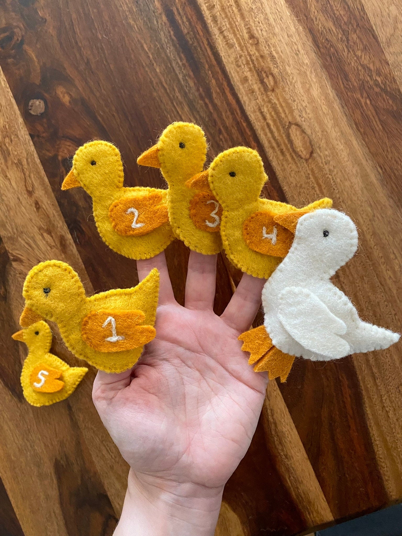 Lernspiel Fingerpuppen Enten, Zählspiel, Filztiere fünf kleine Entlein, Geschichten erzählen, Montessori