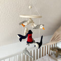 Leuchtturm Mobilé, Möwe, Walfisch, Delfin, maritim, Kinderzimmer, Filz, Babyzimmer, Wolle, Schafswolle, Dekoration, Babybett, Geburt, Orca