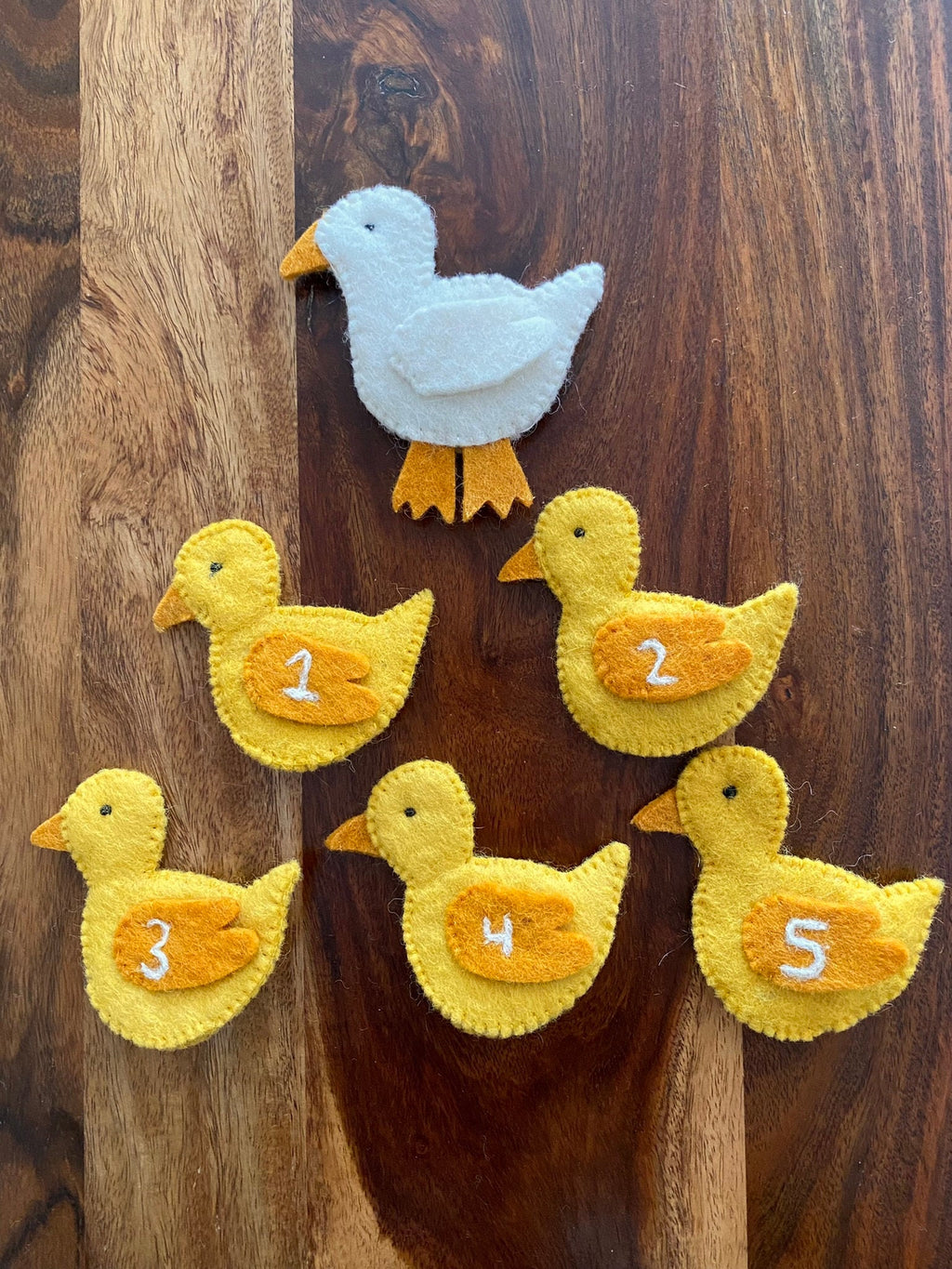 Lernspiel Fingerpuppen Enten, Zählspiel, Filztiere fünf kleine Entlein, Geschichten erzählen, Montessori