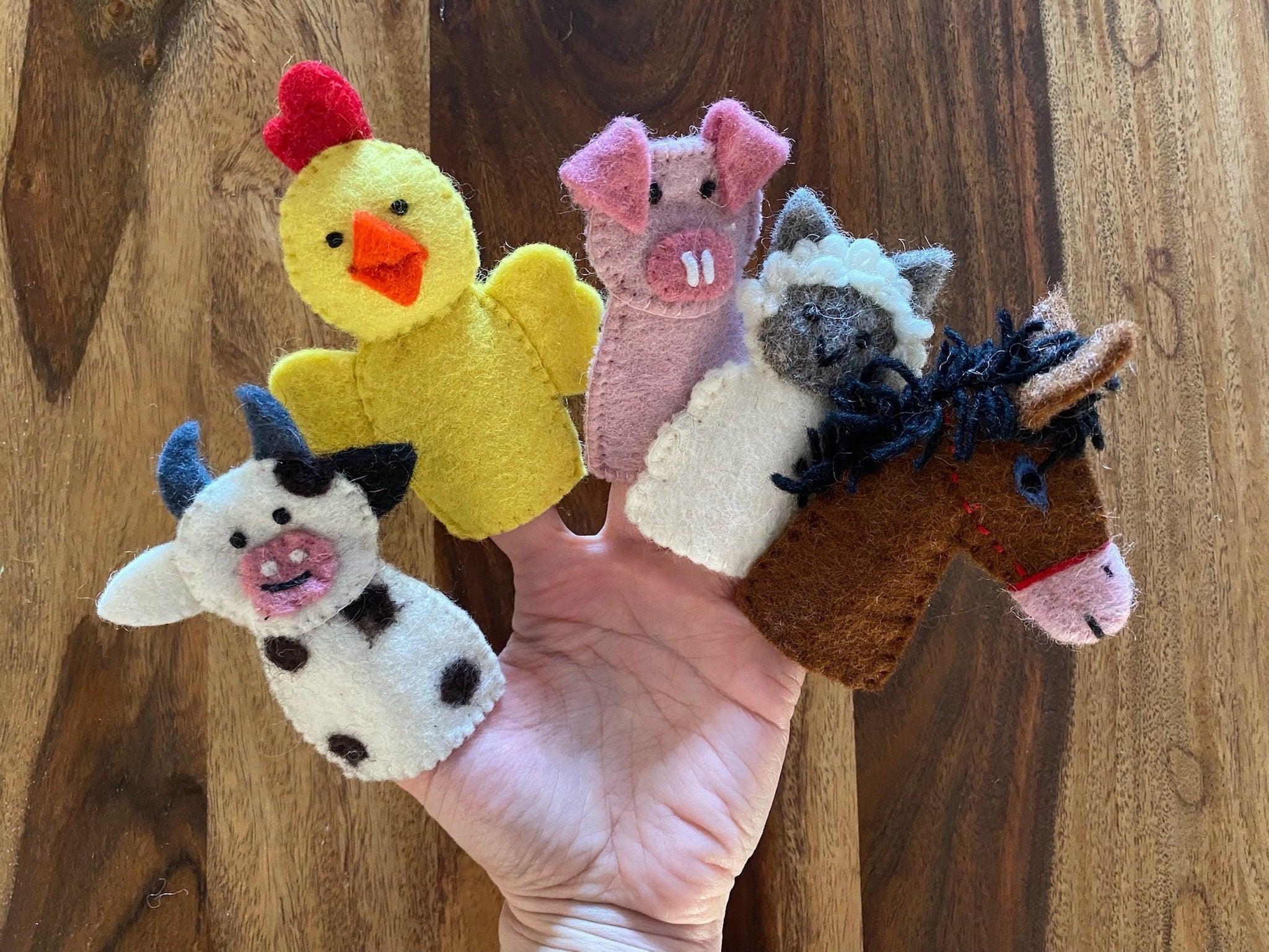 Fingerpuppen Bauernhof, Tiere aus Filz, Fingerspiel, Lernspiel, Montessori, Geschichten erzählen