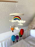 Heißluftballon Mobilé Baby, Kinderzimmer, Filz, Babyzimmer, Kindergarten, Wolle, Schafswolle, bunt, Ballons, Dekoration, Babybett, Geburt