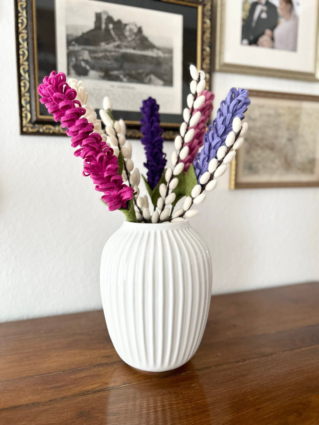 Palmkätzchenzweig I Osterdeko I Beerenzweig weiß I handgefilzter Zweig I Dekoration I Blumenstrauß I