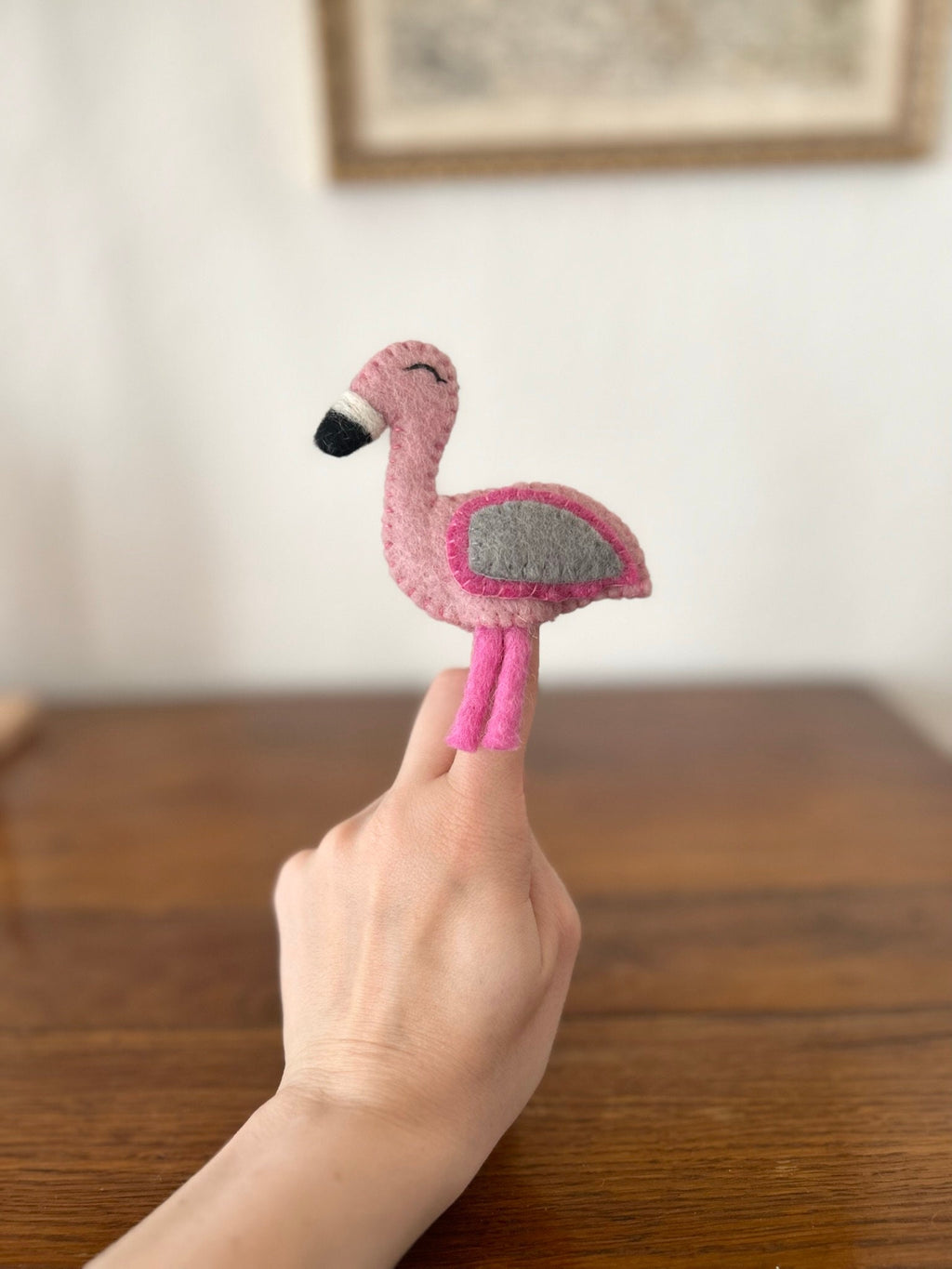Niedliche Fingerpuppe Flamingo aus Filz I Spielzeug Montessori I Geschichten erzählen I rosa Fingerpuppe