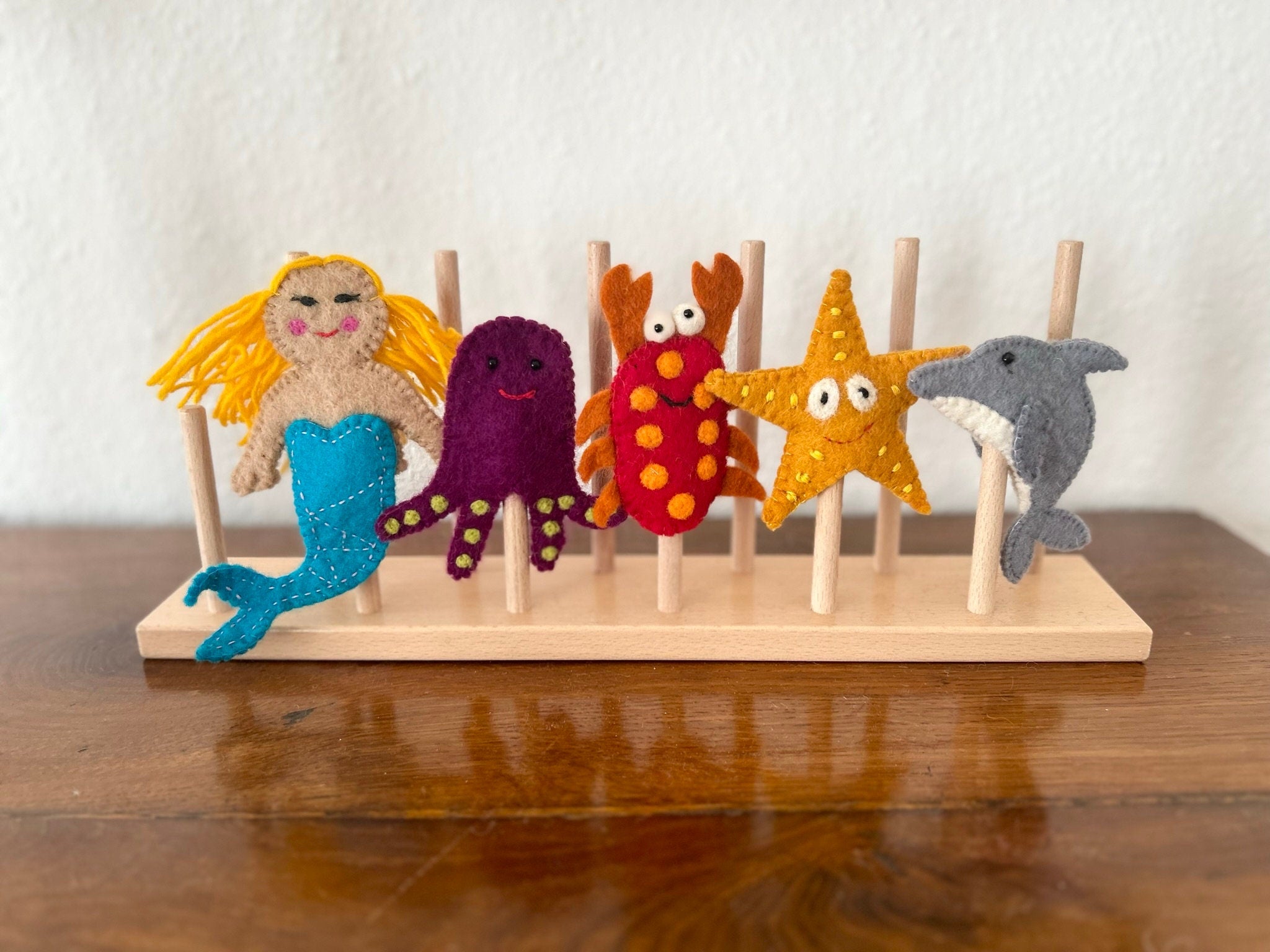 Fingerpuppen Set Meerestiere I Fingerpuppen aus Filz I Meerjungfrau I Seestern I Delfin I Octopus I Krebs I Krake I Meerestiere I Krabbe