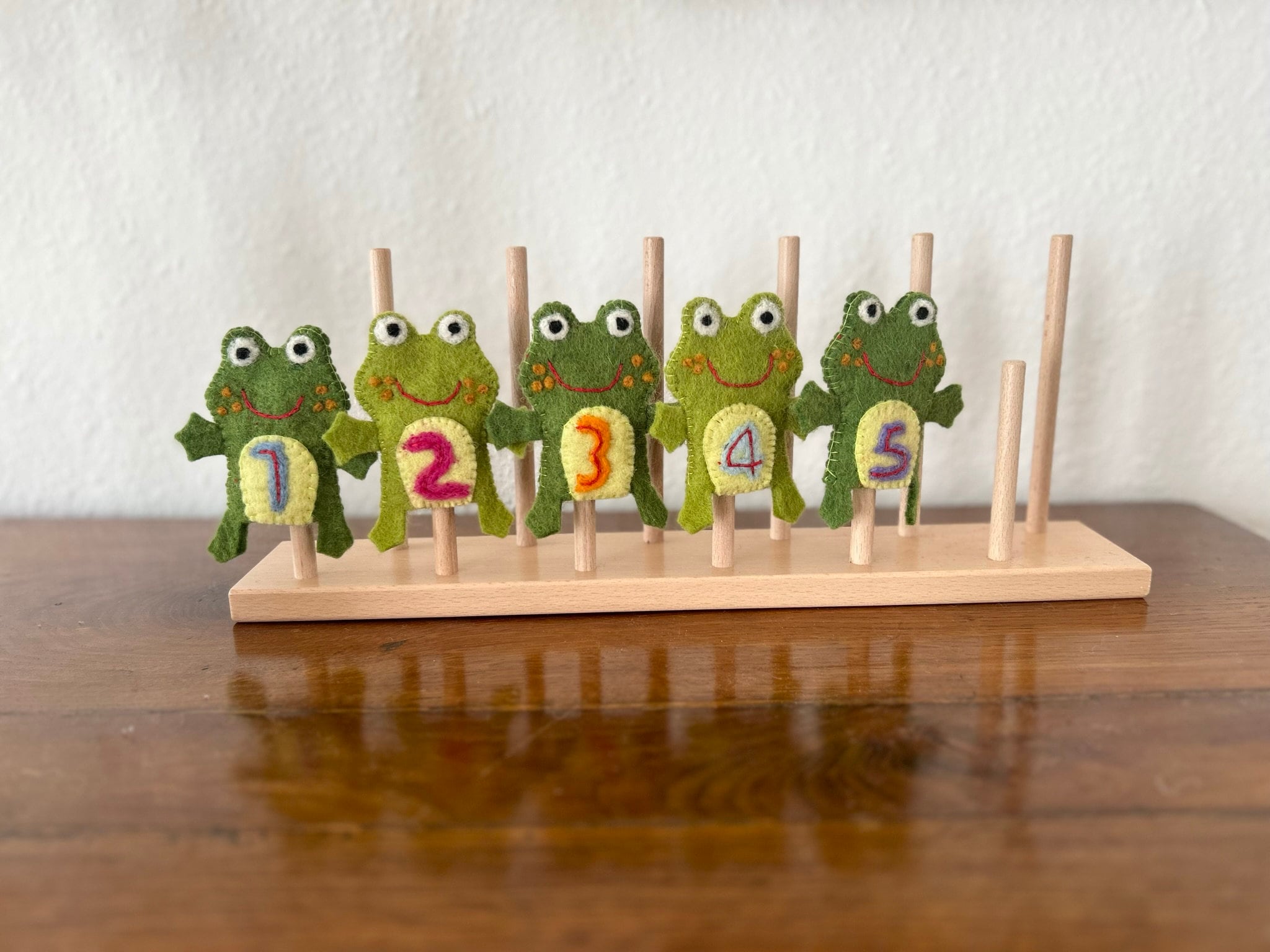 Lernspiel Fingerpuppen Frösche I Zählspiel I Filztiere fünf kleine Frösche I Geschichten erzählen I Montessori I Fingerpuppen Filz