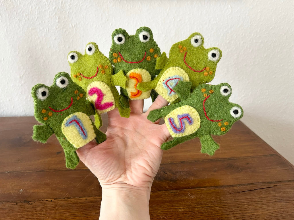 Lernspiel Fingerpuppen Frösche I Zählspiel I Filztiere fünf kleine Frösche I Geschichten erzählen I Montessori I Fingerpuppen Filz