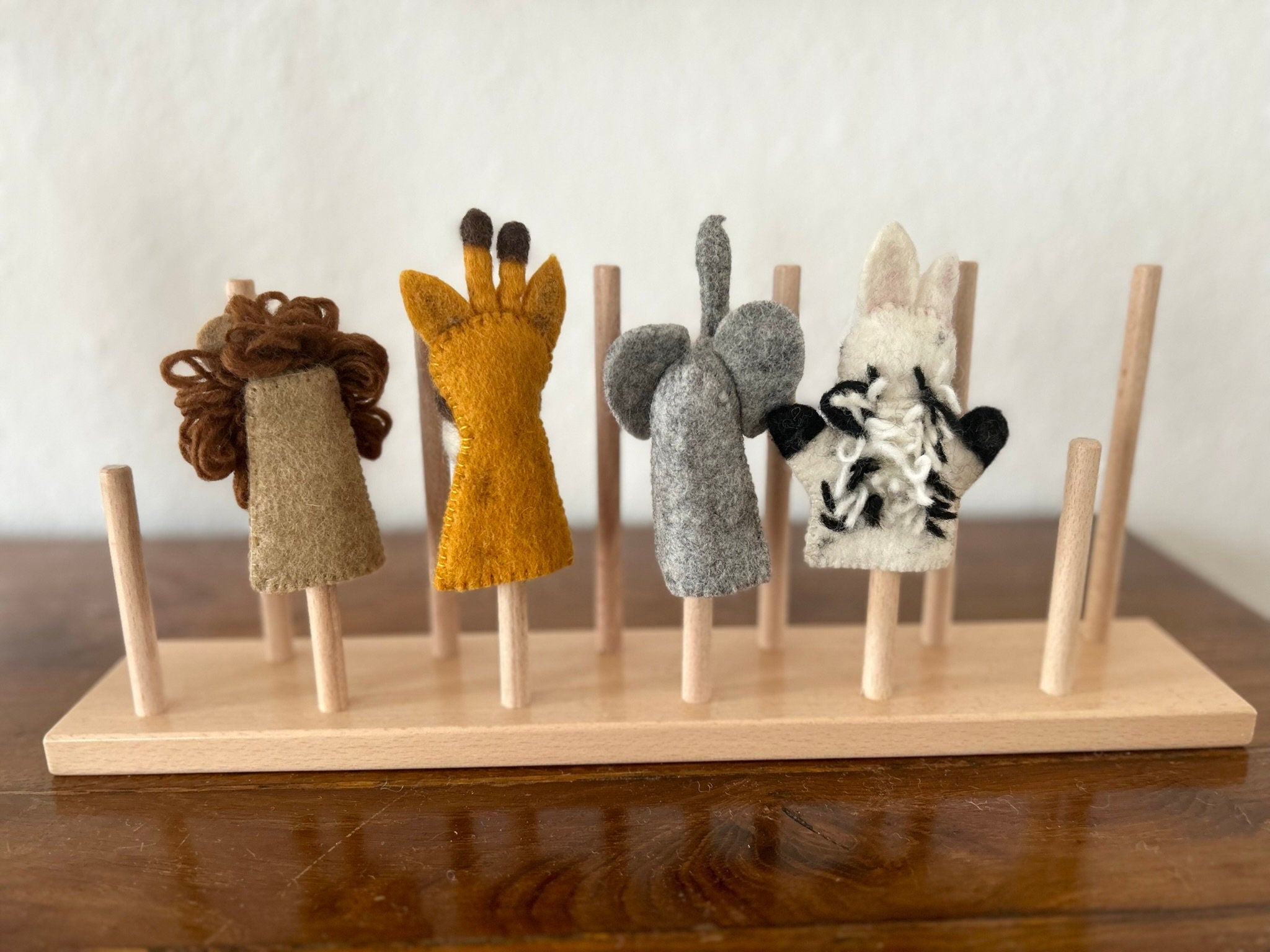 Fingerpuppen Wildtiere, Afrika, Safari, Fingerspiel Filz, Lernspiel, Löwe, Elefant, Zebra, Giraffe, Fingerspiel