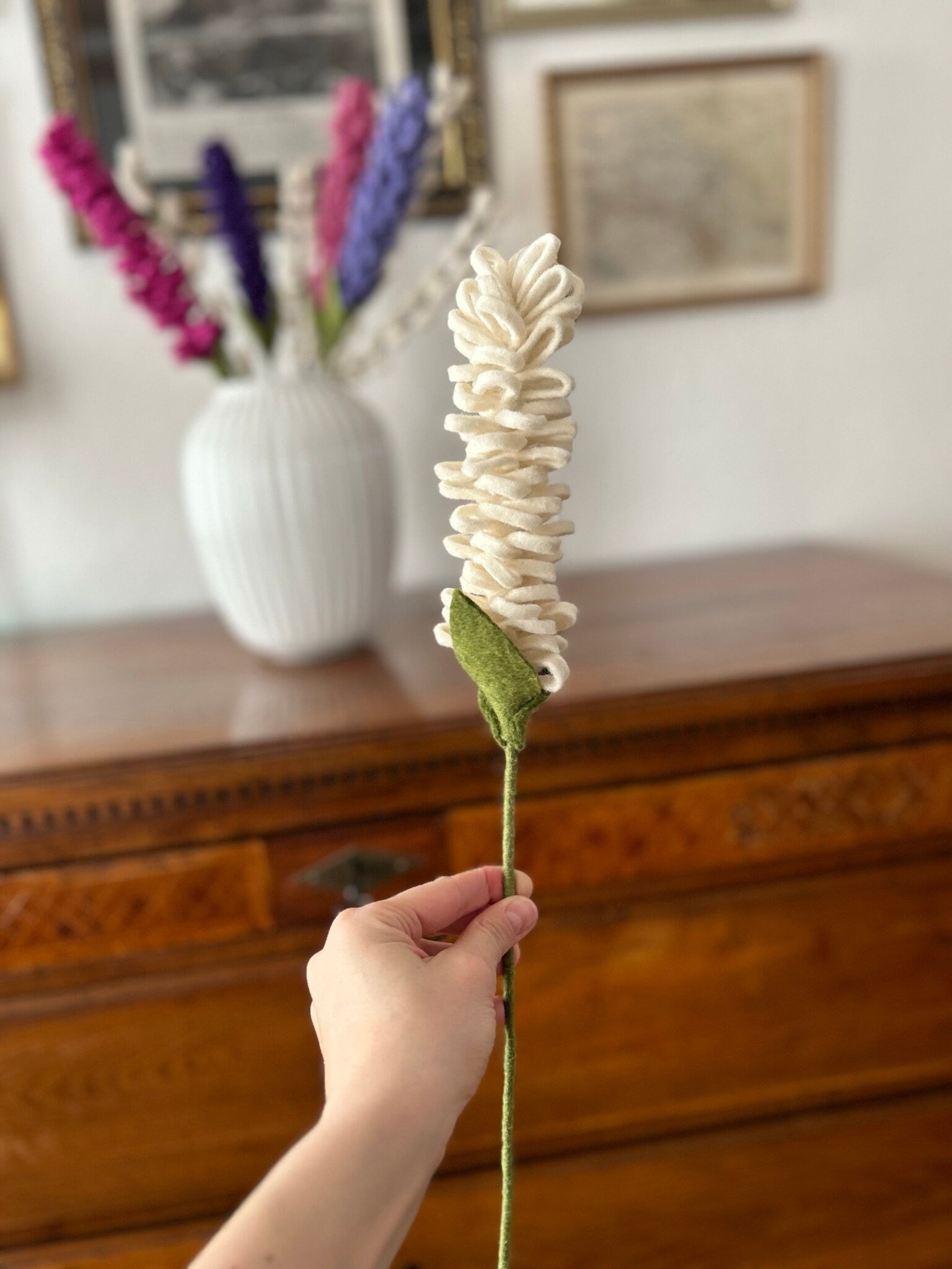 Hyazinthen I Deko Zweig I Osterdeko I handgefilzter Zweig I Dekoration I Blumenstrauß I Filz Zweig I Frühlingsblüher