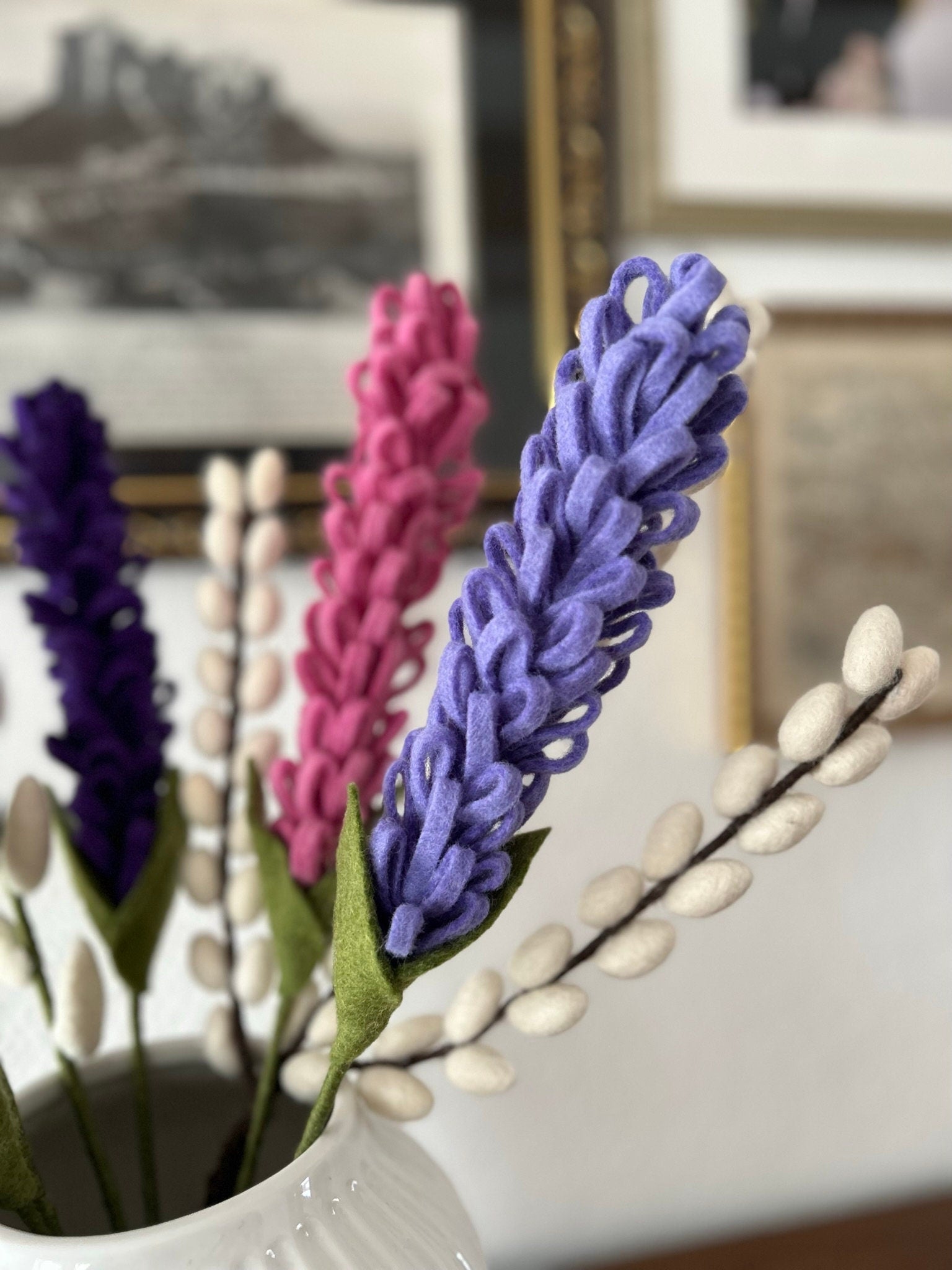 Hyazinthen I Deko Zweig I Osterdeko I handgefilzter Zweig I Dekoration I Blumenstrauß I Filz Zweig I Frühlingsblüher