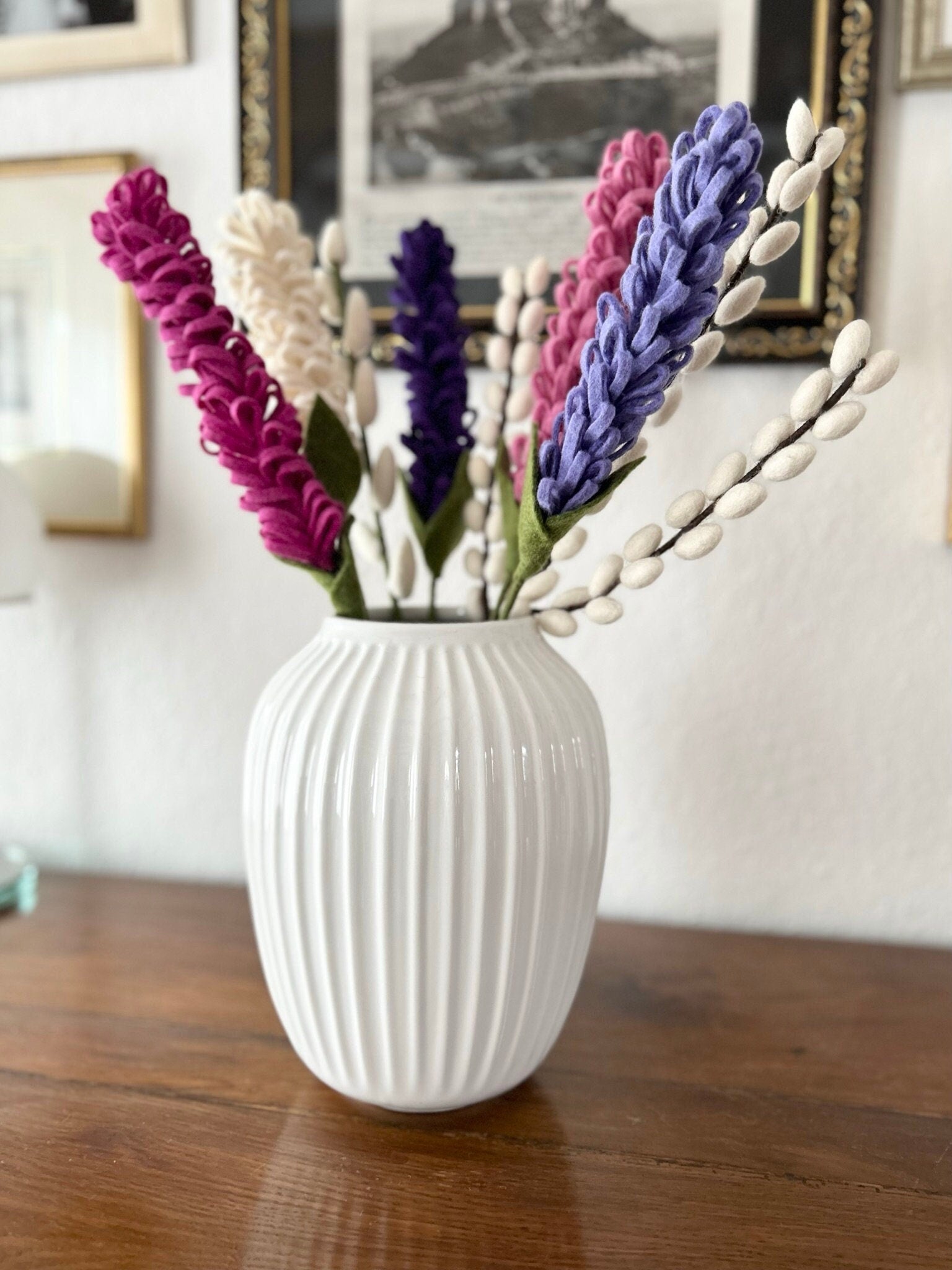 Hyazinthen I Deko Zweig I Osterdeko I handgefilzter Zweig I Dekoration I Blumenstrauß I Filz Zweig I Frühlingsblüher