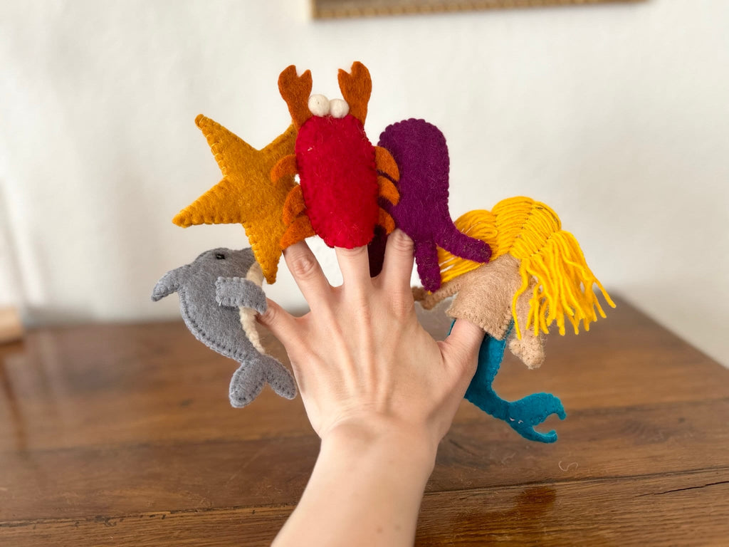 Fingerpuppen Set Meerestiere I Fingerpuppen aus Filz I Meerjungfrau I Seestern I Delfin I Octopus I Krebs I Krake I Meerestiere I Krabbe