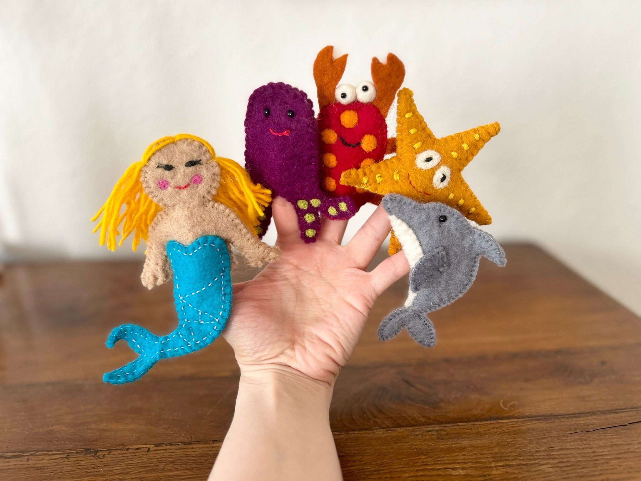 Fingerpuppen Set Meerestiere I Fingerpuppen aus Filz I Meerjungfrau I Seestern I Delfin I Octopus I Krebs I Krake I Meerestiere I Krabbe