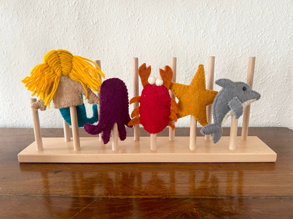 Fingerpuppen Set Meerestiere I Fingerpuppen aus Filz I Meerjungfrau I Seestern I Delfin I Octopus I Krebs I Krake I Meerestiere I Krabbe