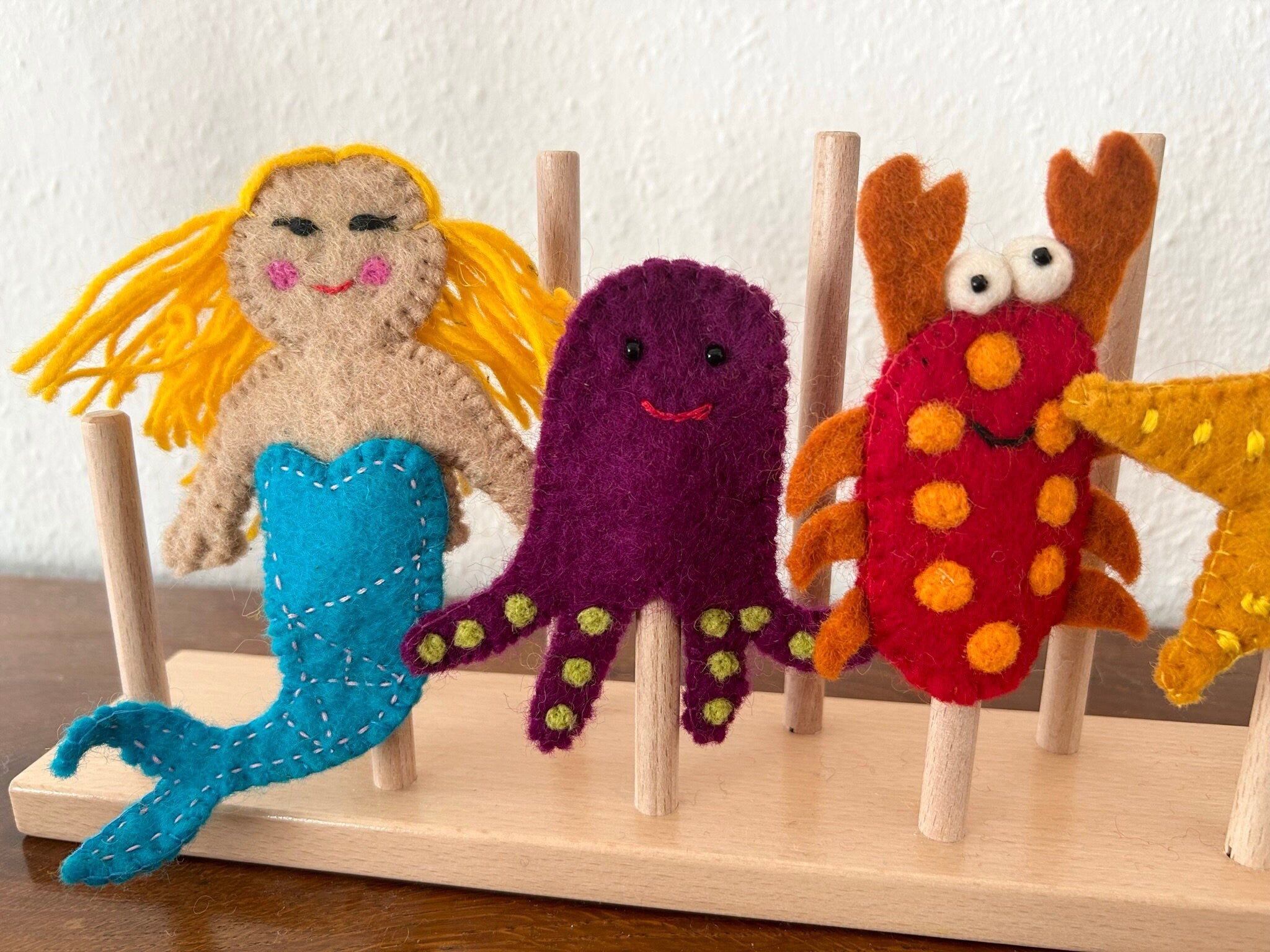 Fingerpuppen Set Meerestiere I Fingerpuppen aus Filz I Meerjungfrau I Seestern I Delfin I Octopus I Krebs I Krake I Meerestiere I Krabbe