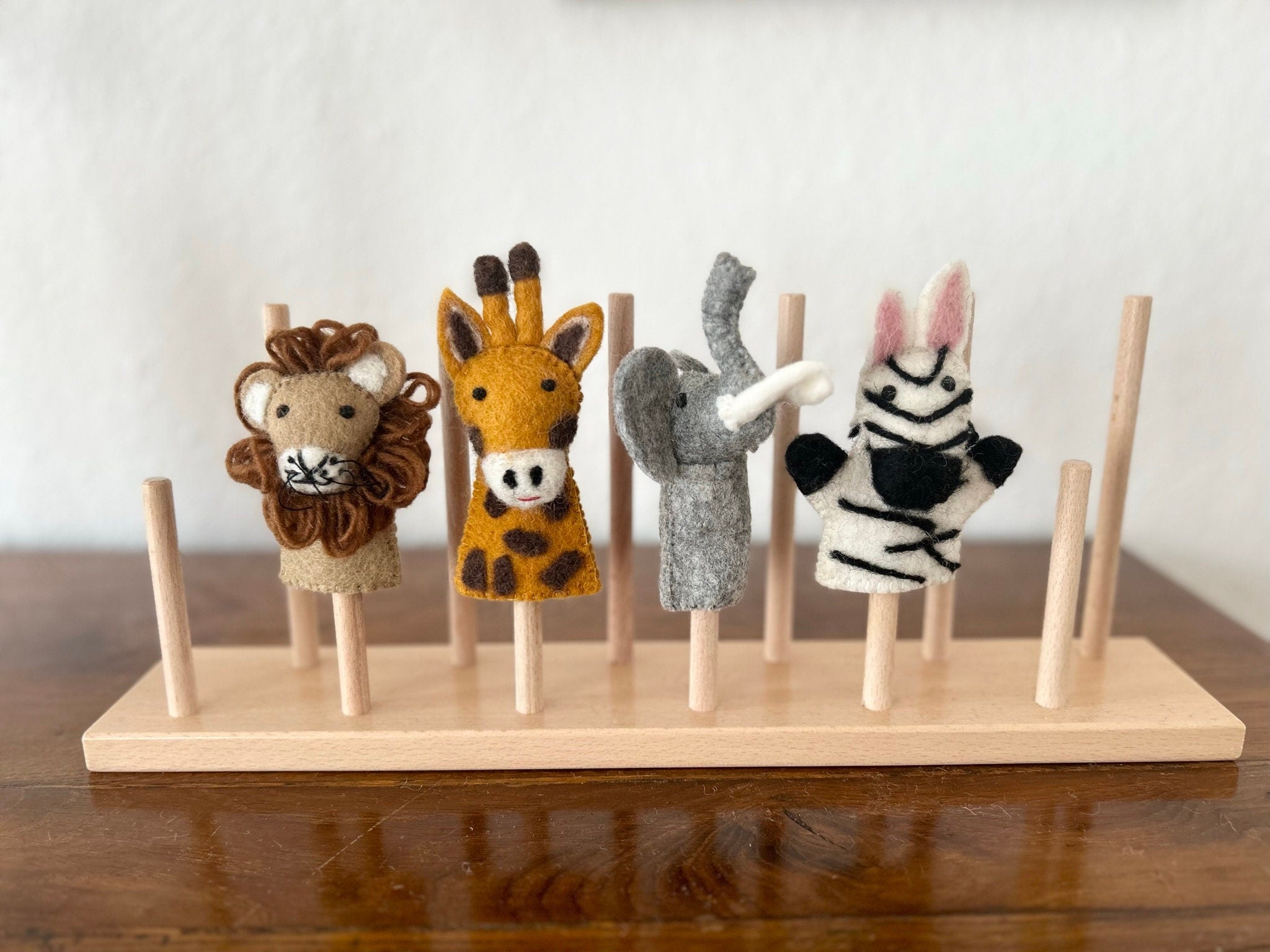 Fingerpuppen Wildtiere, Afrika, Safari, Fingerspiel Filz, Lernspiel, Löwe, Elefant, Zebra, Giraffe, Fingerspiel