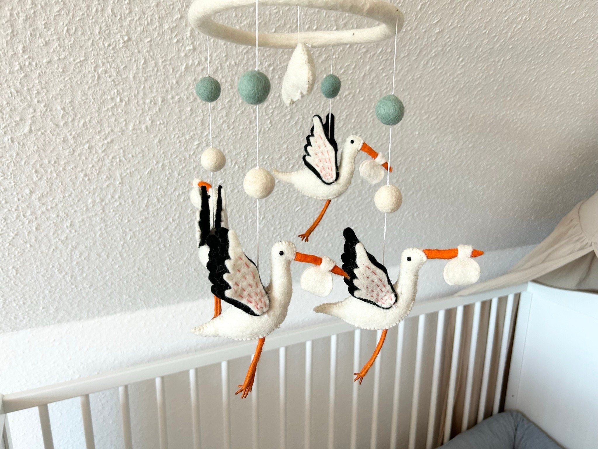 Storch Mobilé I Klapperstorch I Kinderzimmer Dekoration I Filz Deko I Babyzimmer I Geschenk zur Geburt I Babyshower I Babyausstattung
