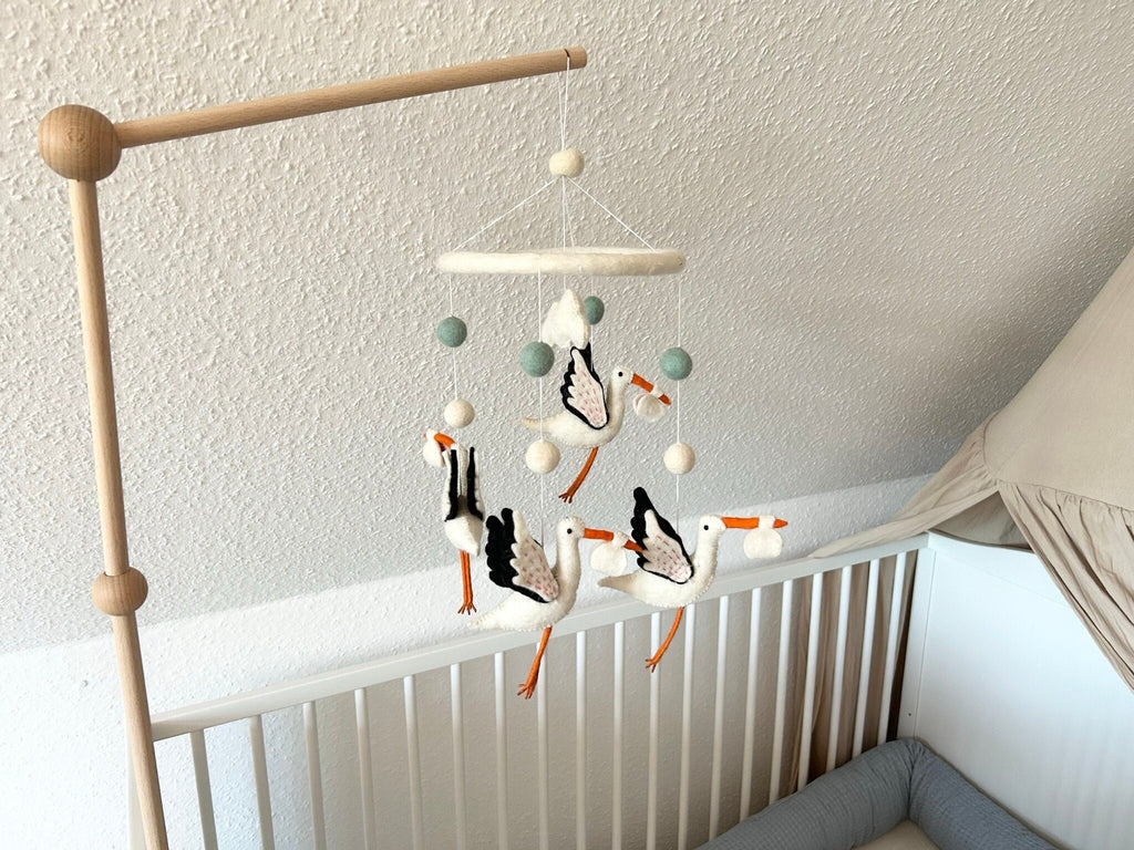 Storch Mobilé I Klapperstorch I Kinderzimmer Dekoration I Filz Deko I Babyzimmer I Geschenk zur Geburt I Babyshower I Babyausstattung