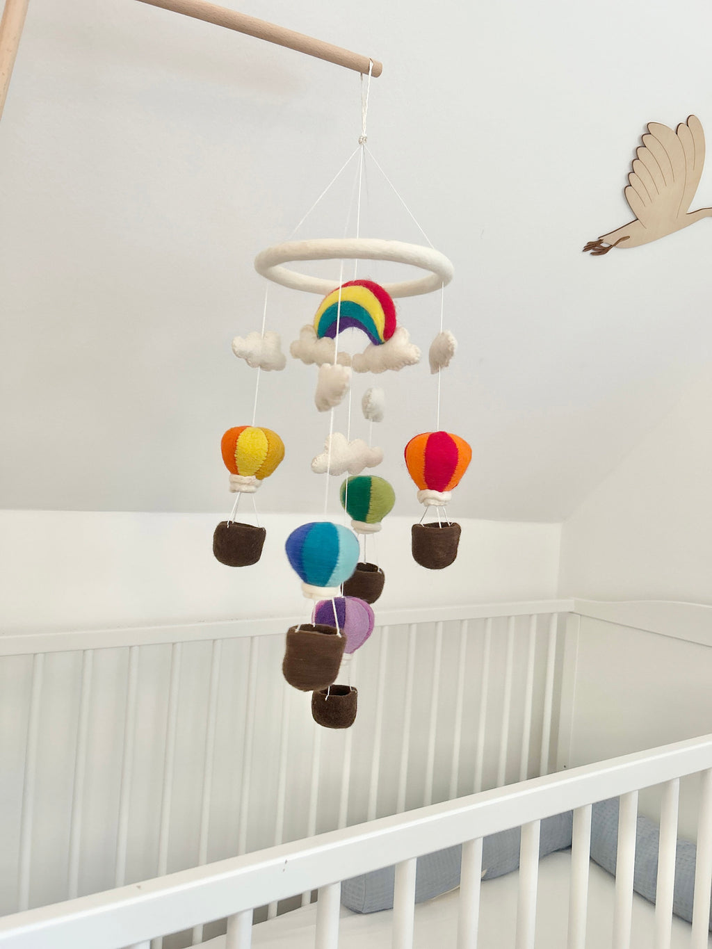 Heißluftballon Mobilé Baby I Kinderzimmer Dekoration I Babyzimmer Ausstattung I Geburt I Filzdeko Baby I Regenbogen Wolke I Mobilé Filz