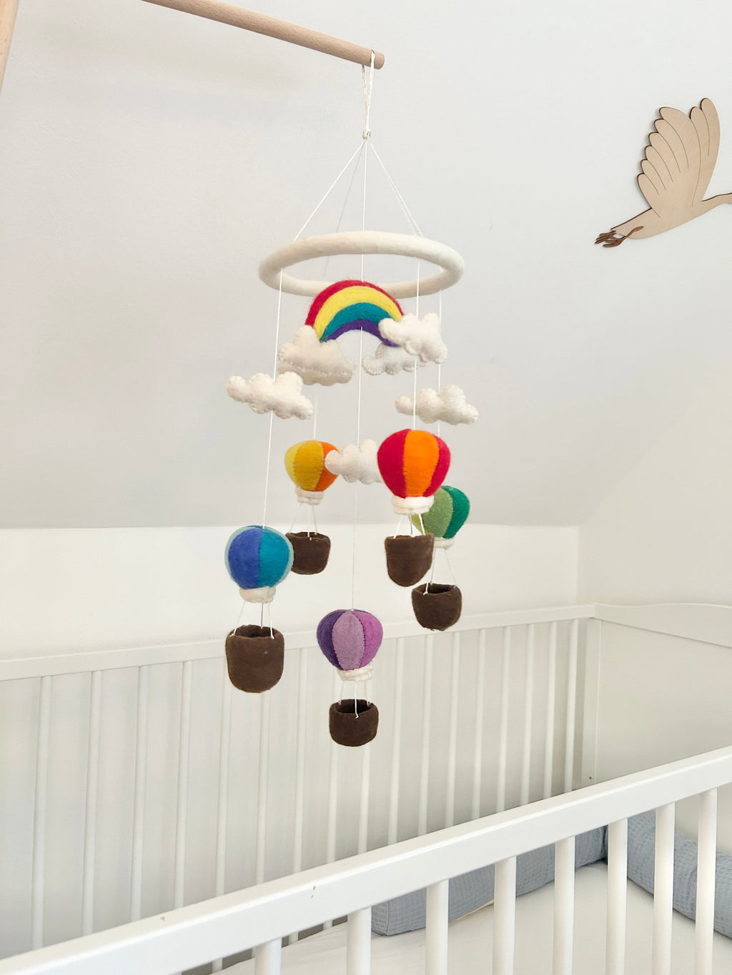Heißluftballon Mobilé Baby I Kinderzimmer Dekoration I Babyzimmer Ausstattung I Geburt I Filzdeko Baby I Regenbogen Wolke I Mobilé Filz