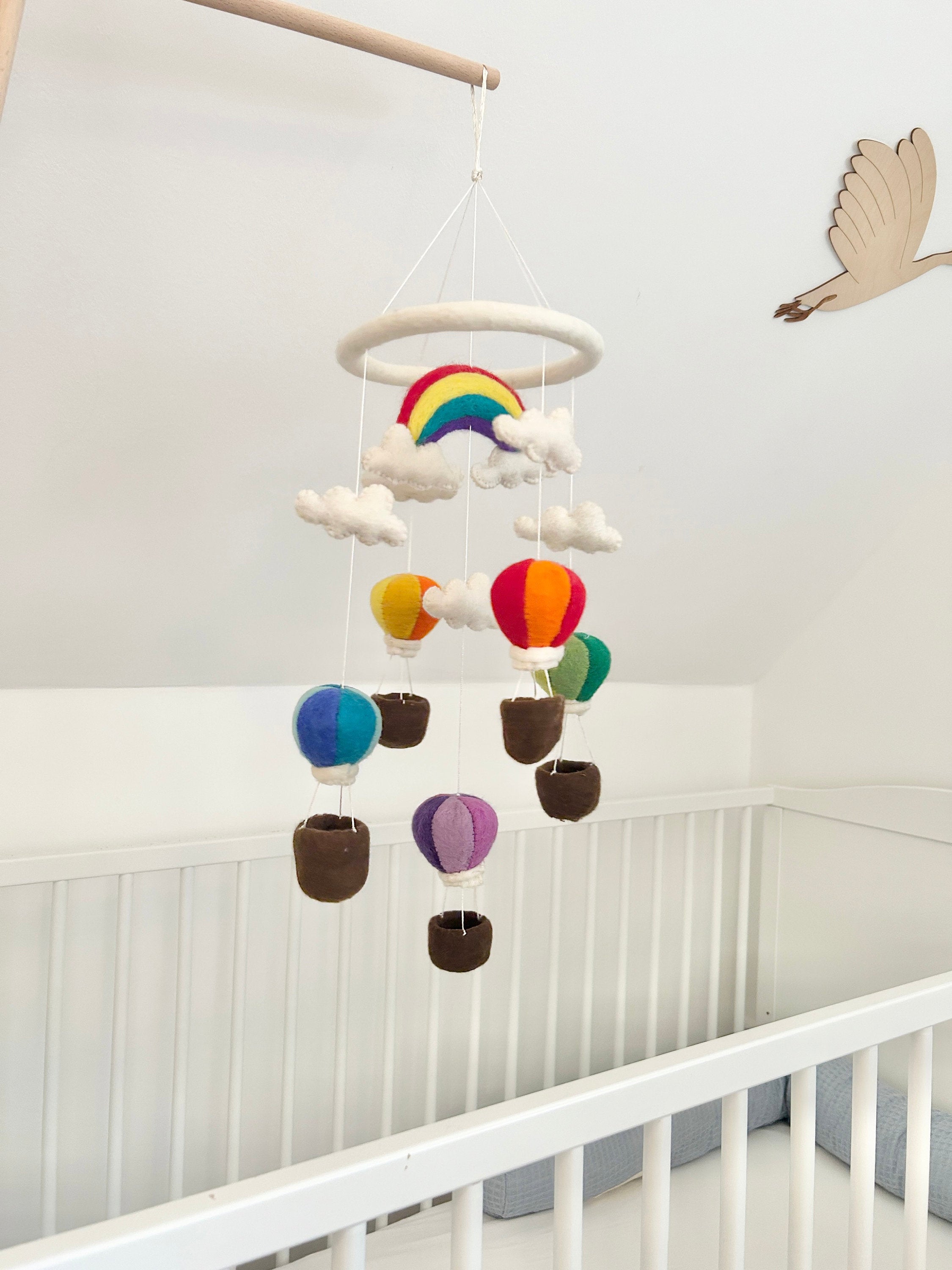 Heißluftballon Mobilé Baby I Kinderzimmer Dekoration I Babyzimmer Ausstattung I Geburt I Filzdeko Baby I Regenbogen Wolke I Mobilé Filz