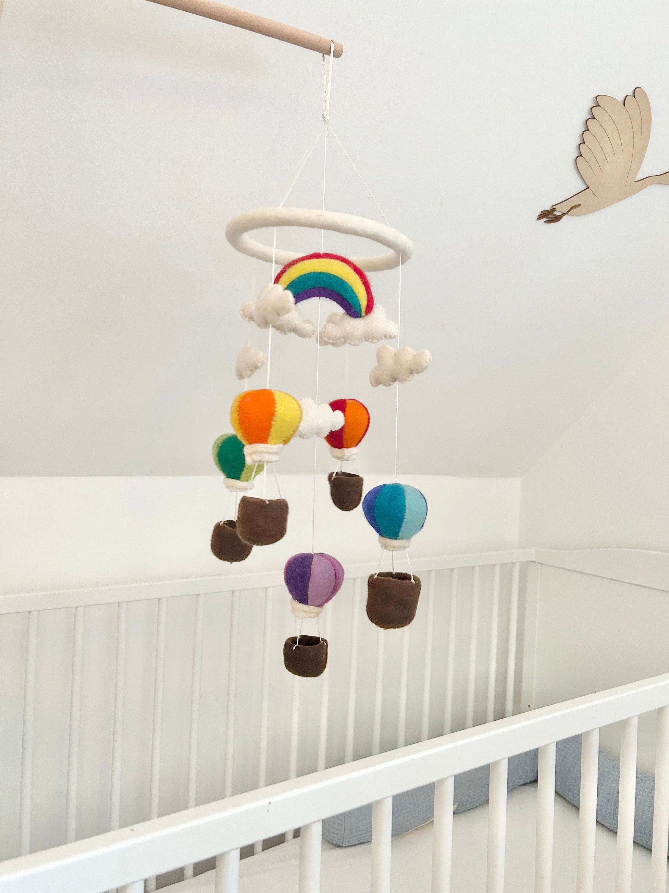 Heißluftballon Mobilé Baby I Kinderzimmer Dekoration I Babyzimmer Ausstattung I Geburt I Filzdeko Baby I Regenbogen Wolke I Mobilé Filz