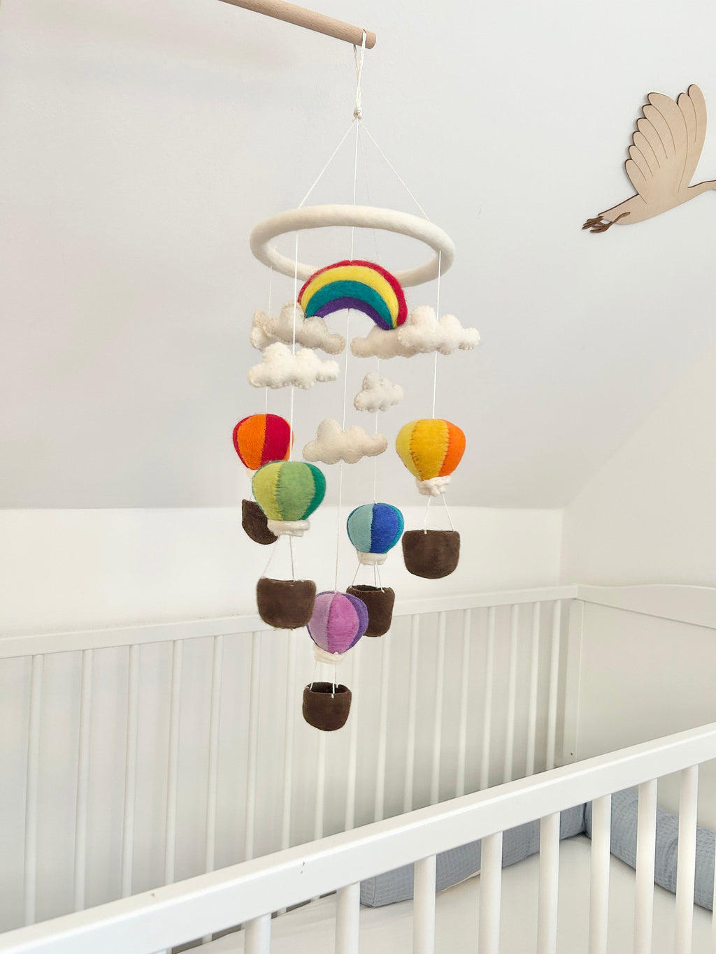 Heißluftballon Mobilé Baby I Kinderzimmer Dekoration I Babyzimmer Ausstattung I Geburt I Filzdeko Baby I Regenbogen Wolke I Mobilé Filz
