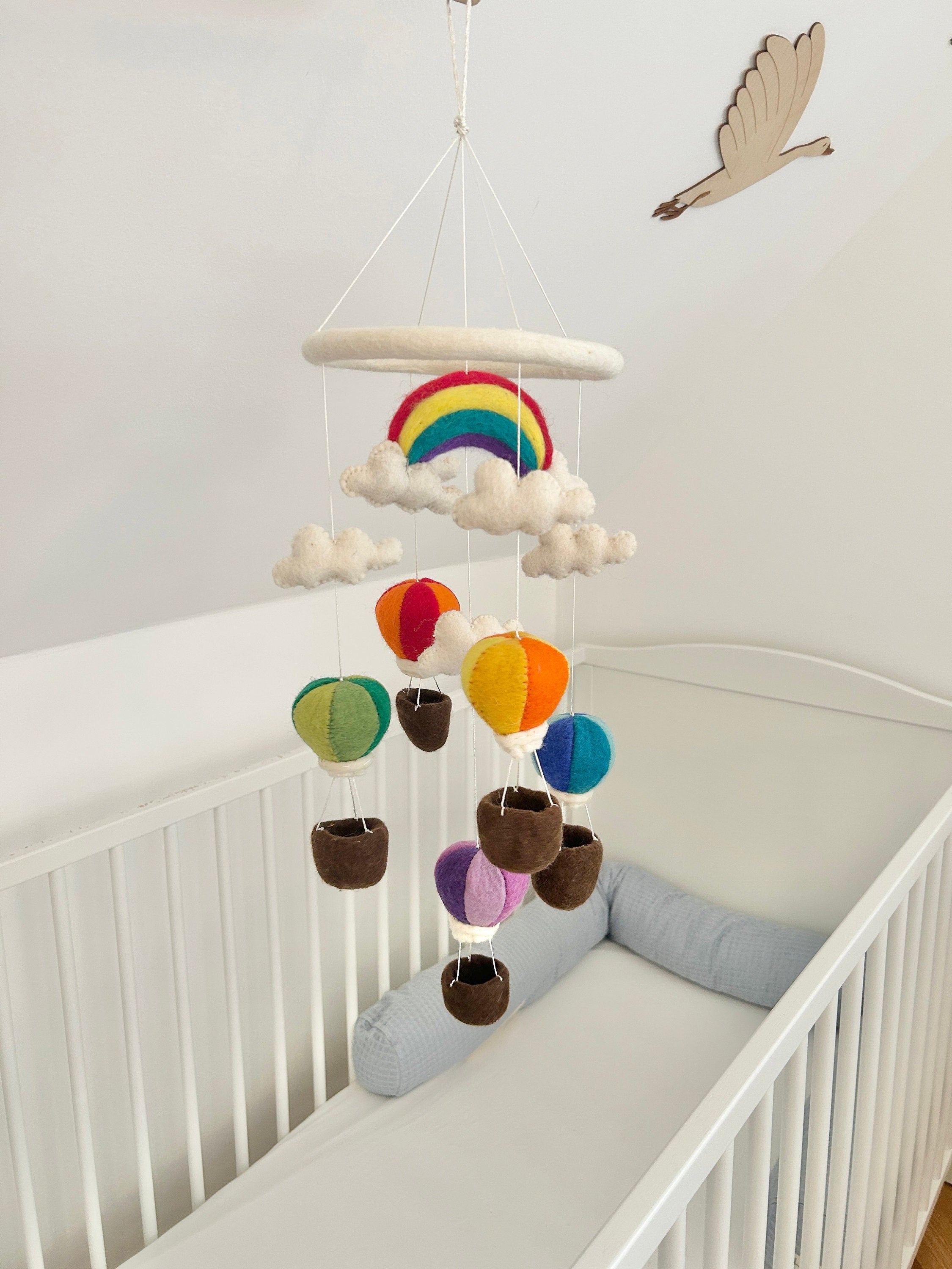 Heißluftballon Mobilé Baby I Kinderzimmer Dekoration I Babyzimmer Ausstattung I Geburt I Filzdeko Baby I Regenbogen Wolke I Mobilé Filz