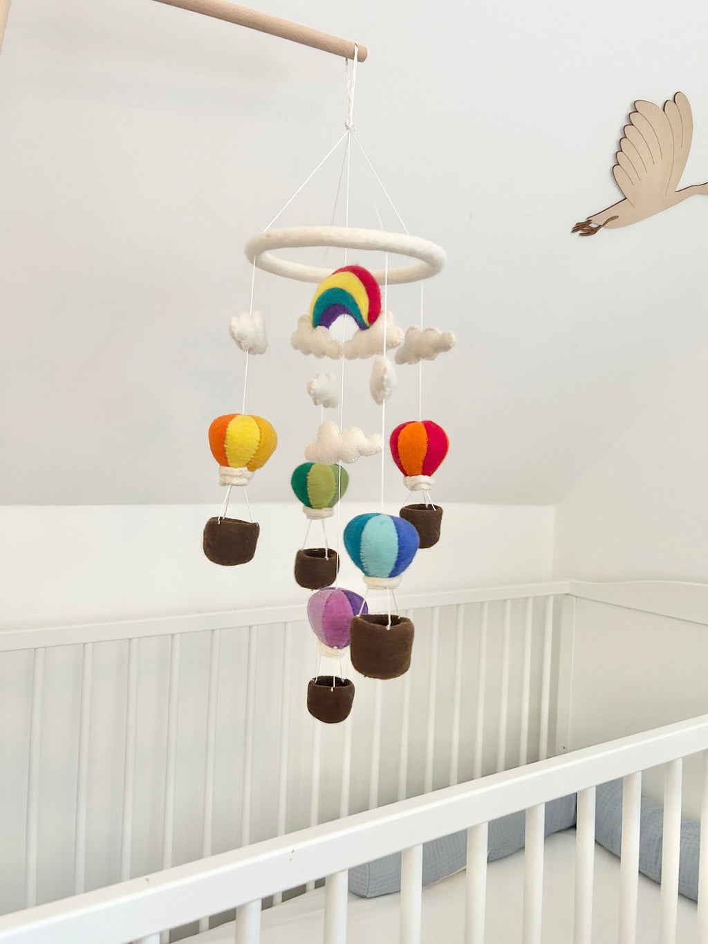 Heißluftballon Mobilé Baby I Kinderzimmer Dekoration I Babyzimmer Ausstattung I Geburt I Filzdeko Baby I Regenbogen Wolke I Mobilé Filz