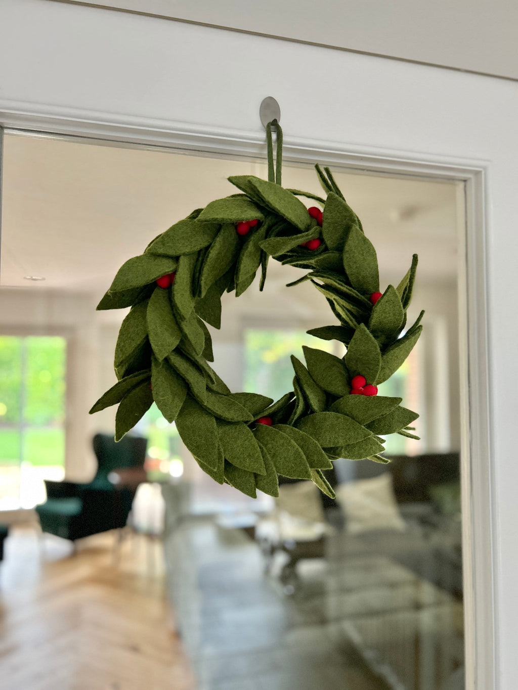 Weihnachten Türkranz I Mistelzweig rote Beeren aus Filz handgemacht I Weihnachtsdeko I Beeren Kranz I Indoor Deko Weihnachten I Filzkranz