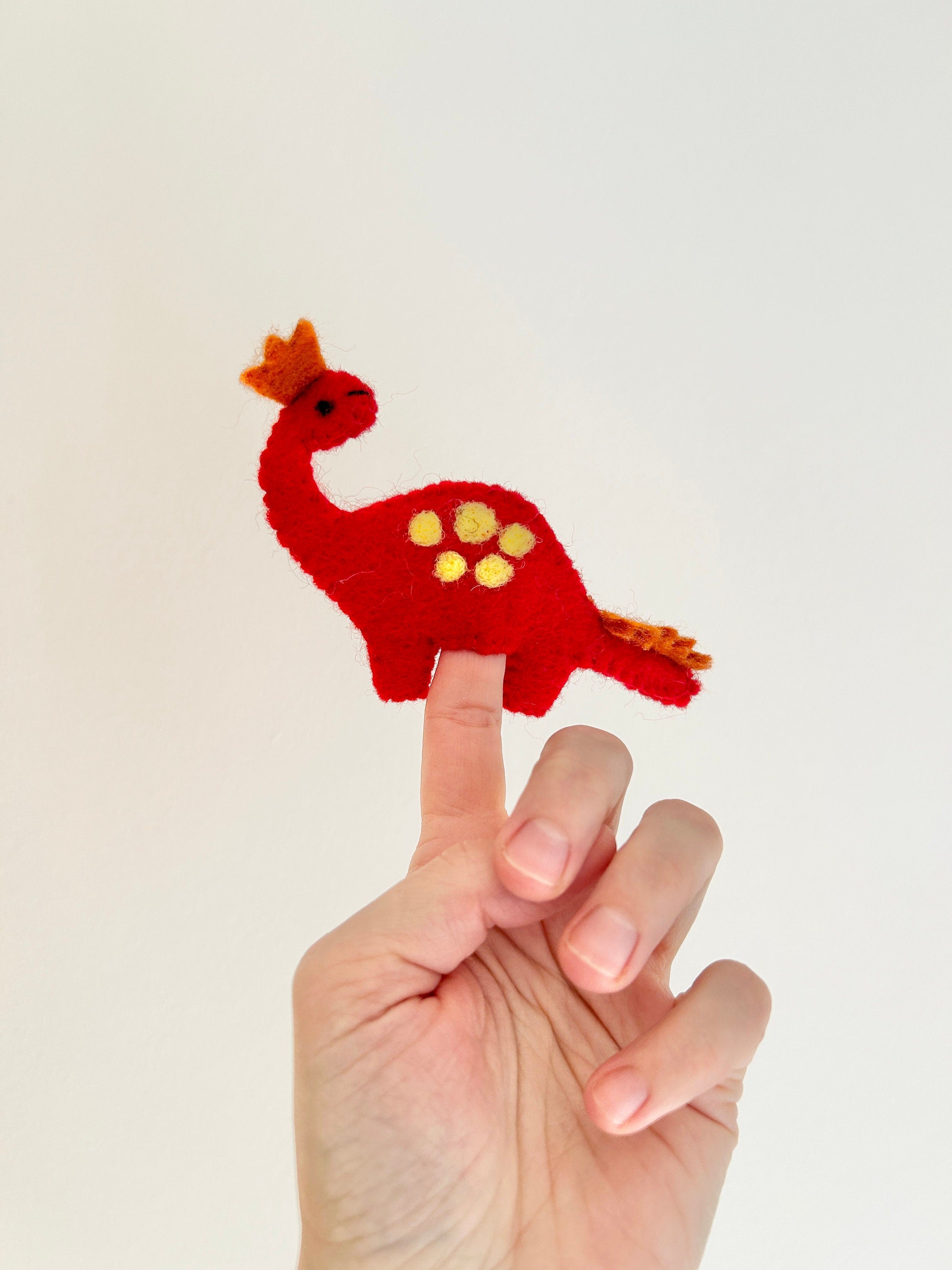 Fingerpuppe roter Dinosaurier aus Filz I Spielzeug Montessori I Geschichten erzählen I bunte Fingerpuppe