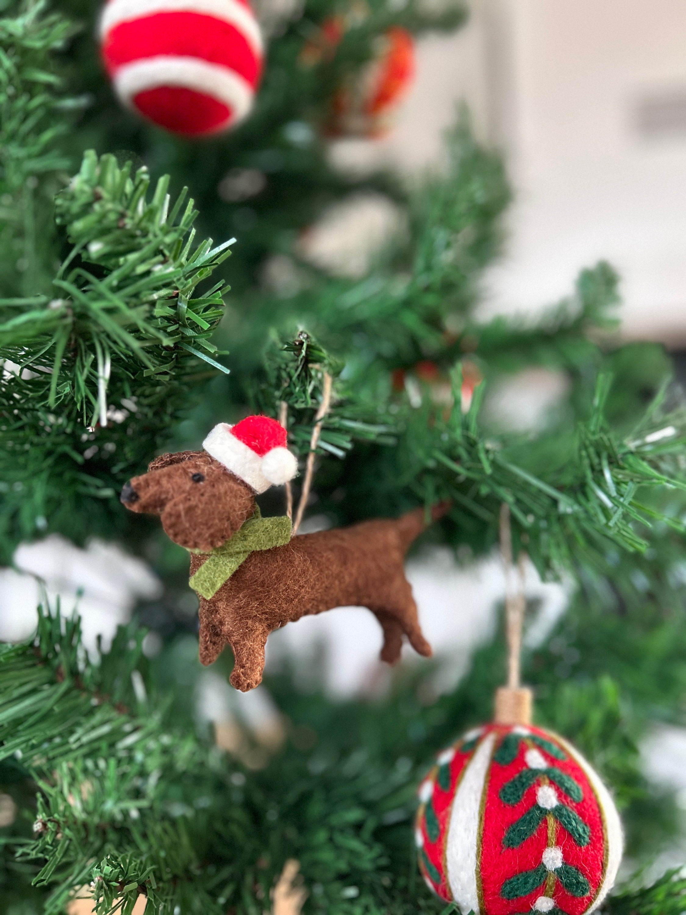 Weihnachtsanhänger Dackel aus Filz I Filz Christbaumschmuck I Weihnachtsdeko I Weihnachtsdackel mit Mütze I Hundeanhänger
