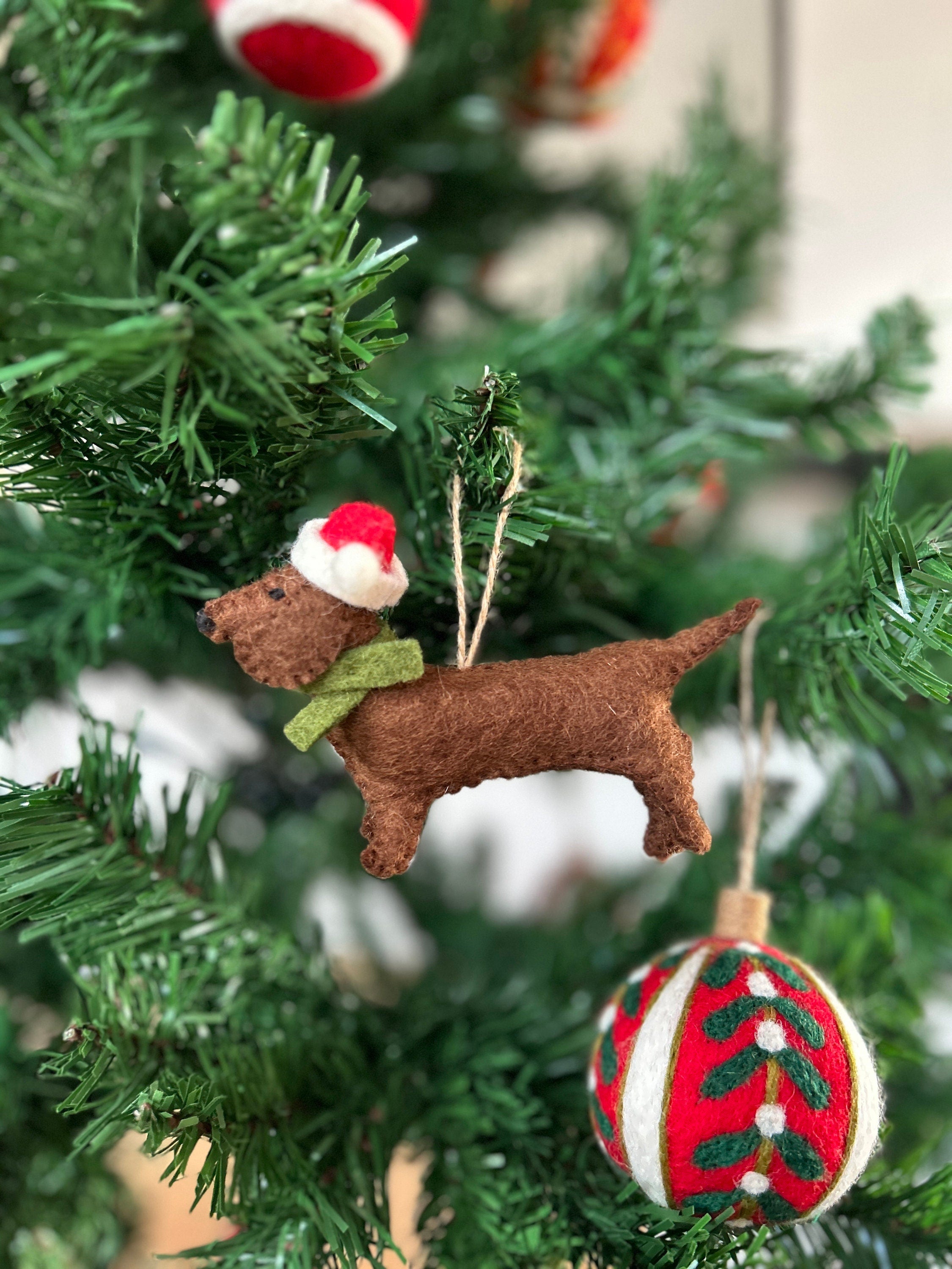 Weihnachtsanhänger Dackel aus Filz I Filz Christbaumschmuck I Weihnachtsdeko I Weihnachtsdackel mit Mütze I Hundeanhänger