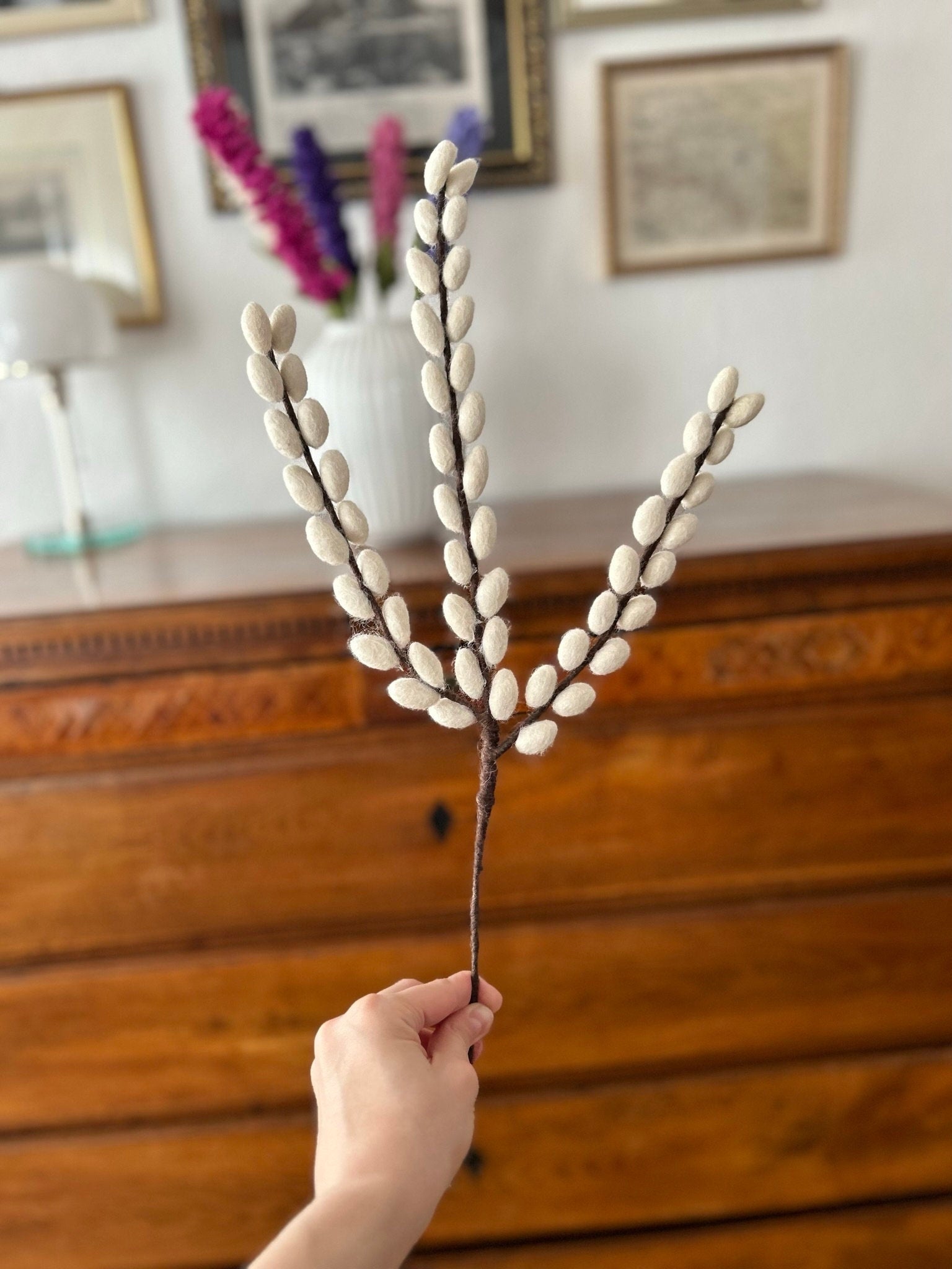 Palmkätzchenzweig I Osterdeko I Beerenzweig weiß I handgefilzter Zweig I Dekoration I Blumenstrauß I