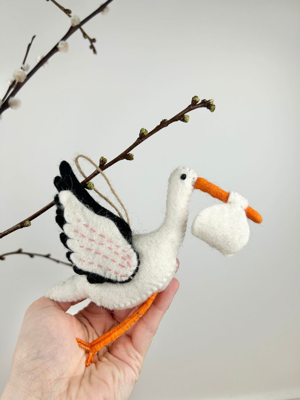 Anhänger Storch I Filz Christbaumschmuck I Weihnachtsdeko I Babyparty I Klapperstorch I Frühlingsdeko