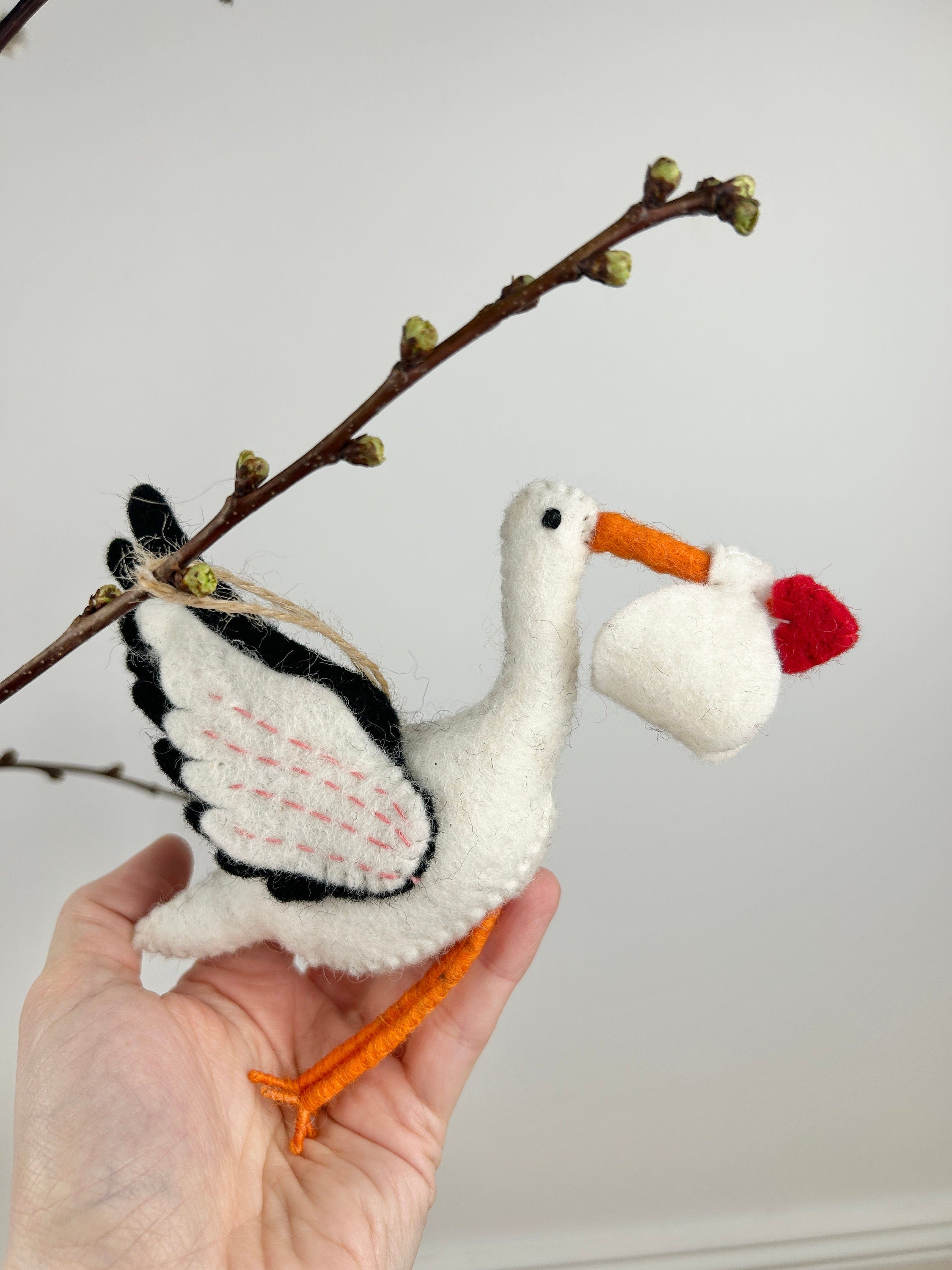 Anhänger Storch I Filz Christbaumschmuck I Weihnachtsdeko I Babyparty I Klapperstorch I Frühlingsdeko