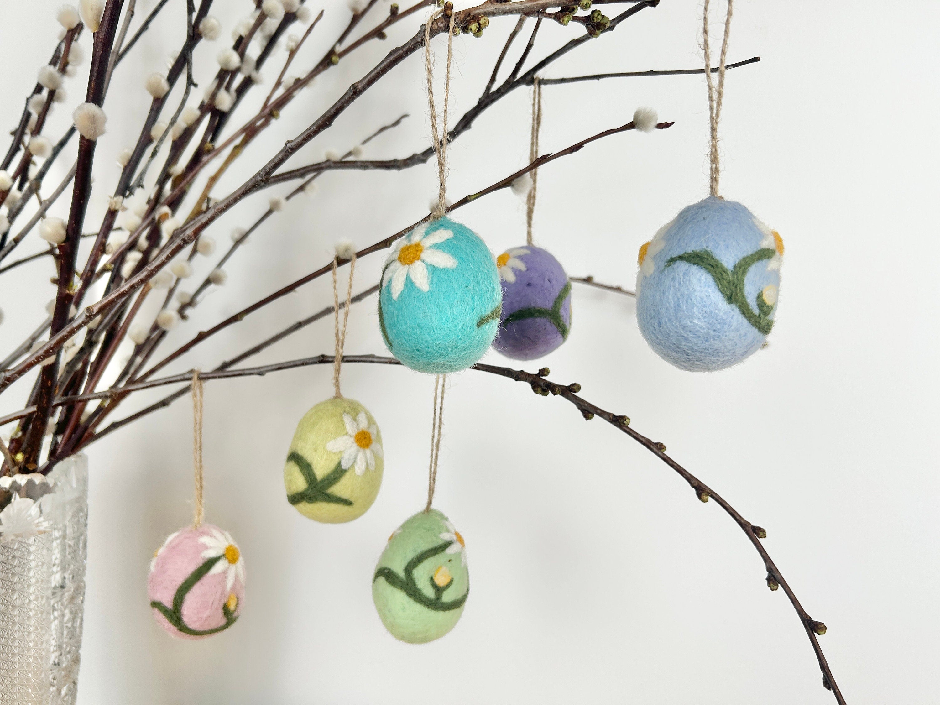 6er Set Ostereier bestickt aus Filz I Osterschmuck I Osterdeko I Osterhase I Osterstrauß I Filzeier I Pastellfarbene Ostereier I Ostern I