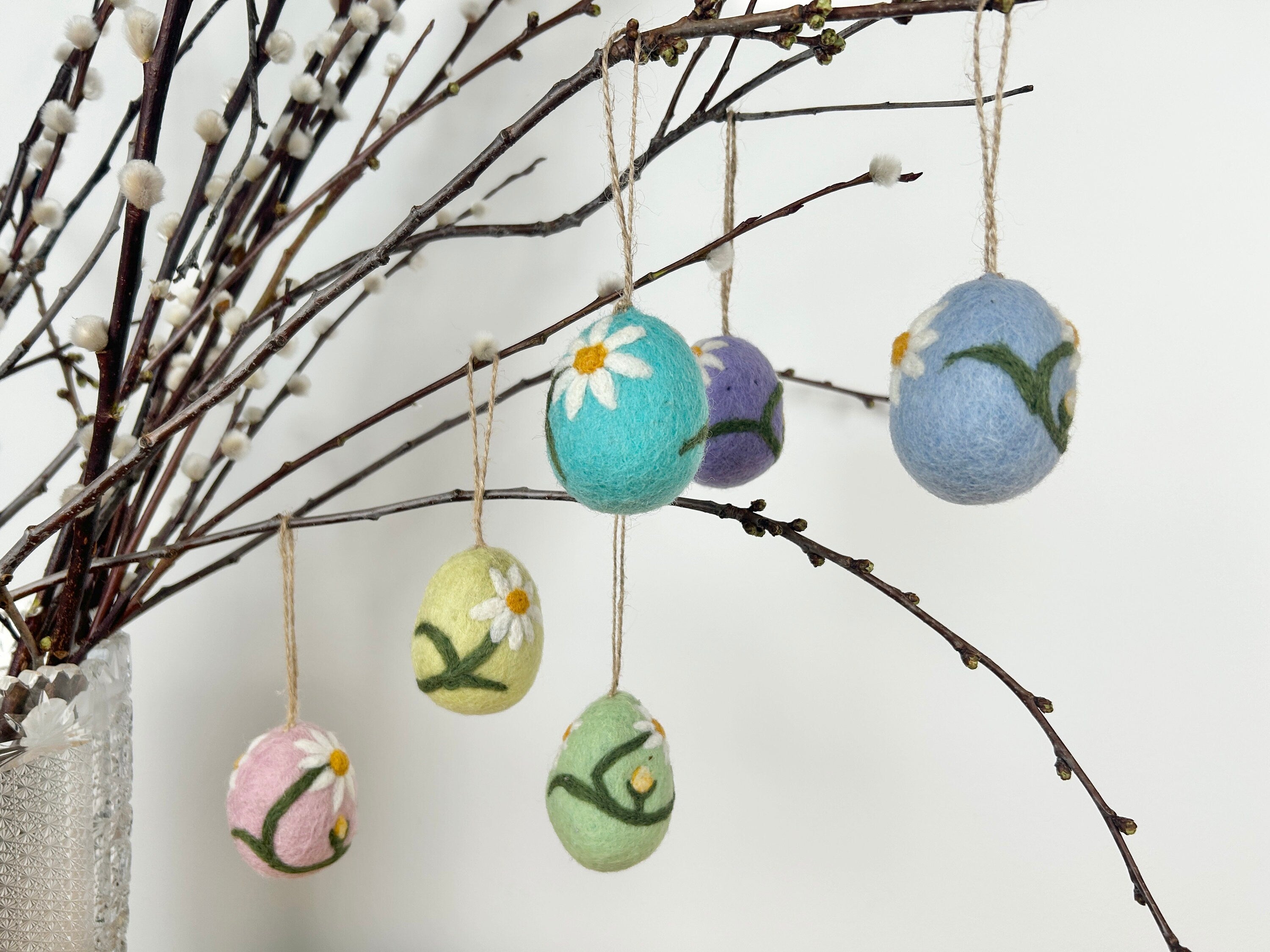 6er Set Ostereier bestickt aus Filz I Osterschmuck I Osterdeko I Osterhase I Osterstrauß I Filzeier I Pastellfarbene Ostereier I Ostern I